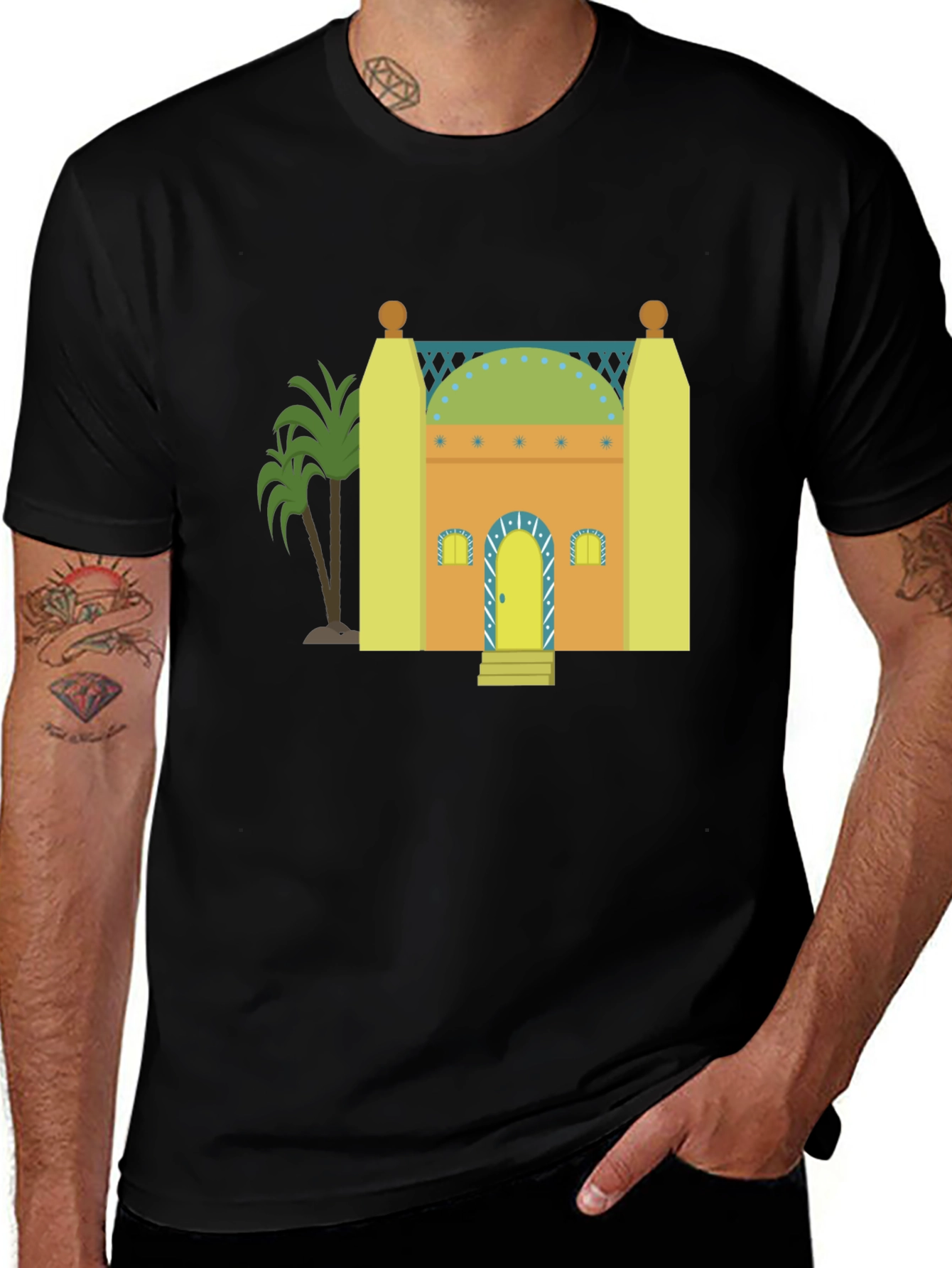 Variant 22 of Mosque Graphic T-Shirt - Black Cotton Tee