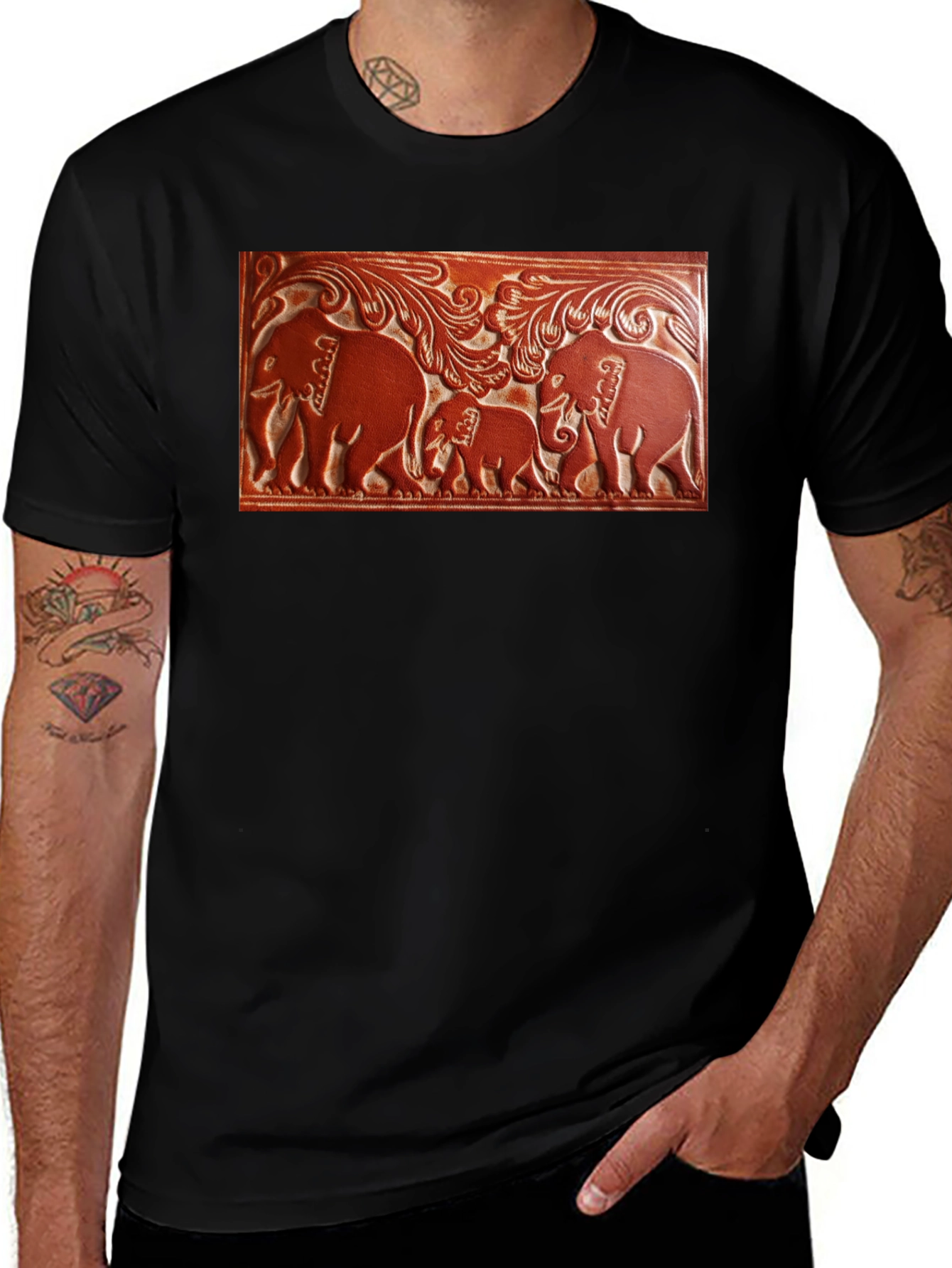 Variant 9 of Elephant Family Tooled Leather Graphic Tee