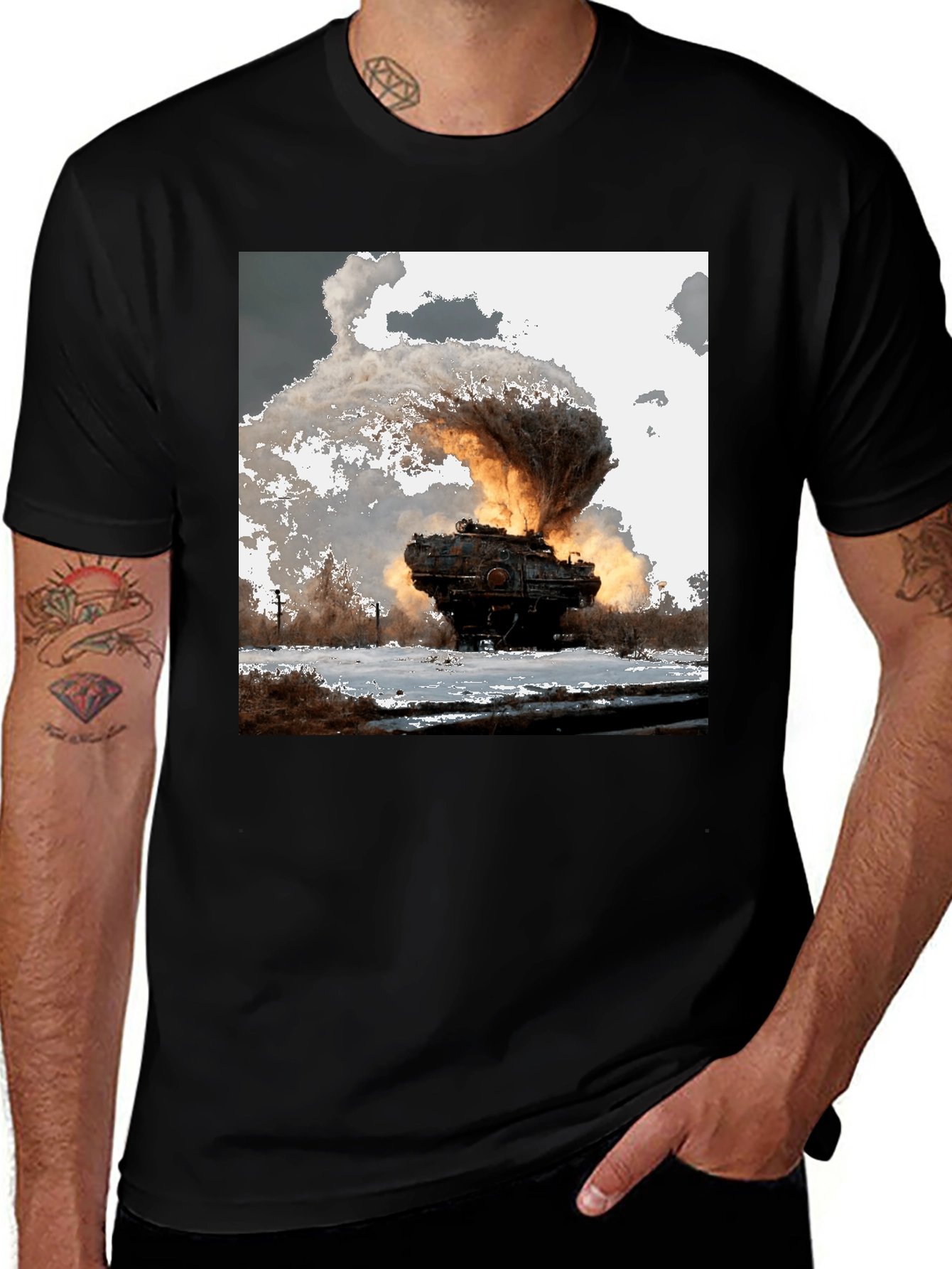 Variant 21 of Exploding Tank Graphic Tee - Bold Black T-Shirt