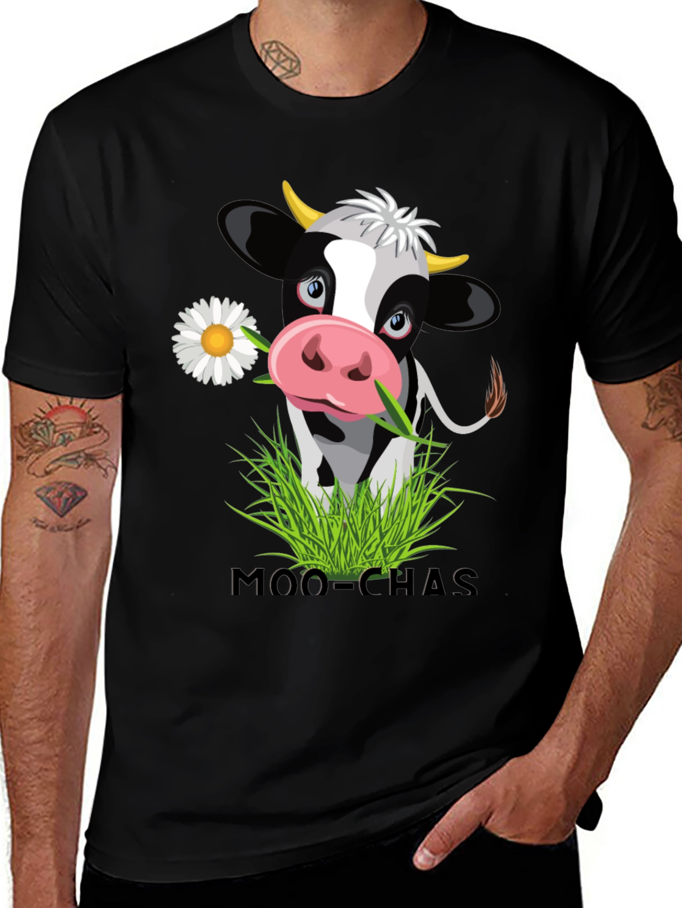 Variant 3 of Moo-chas Cow Graphic Tee - Black