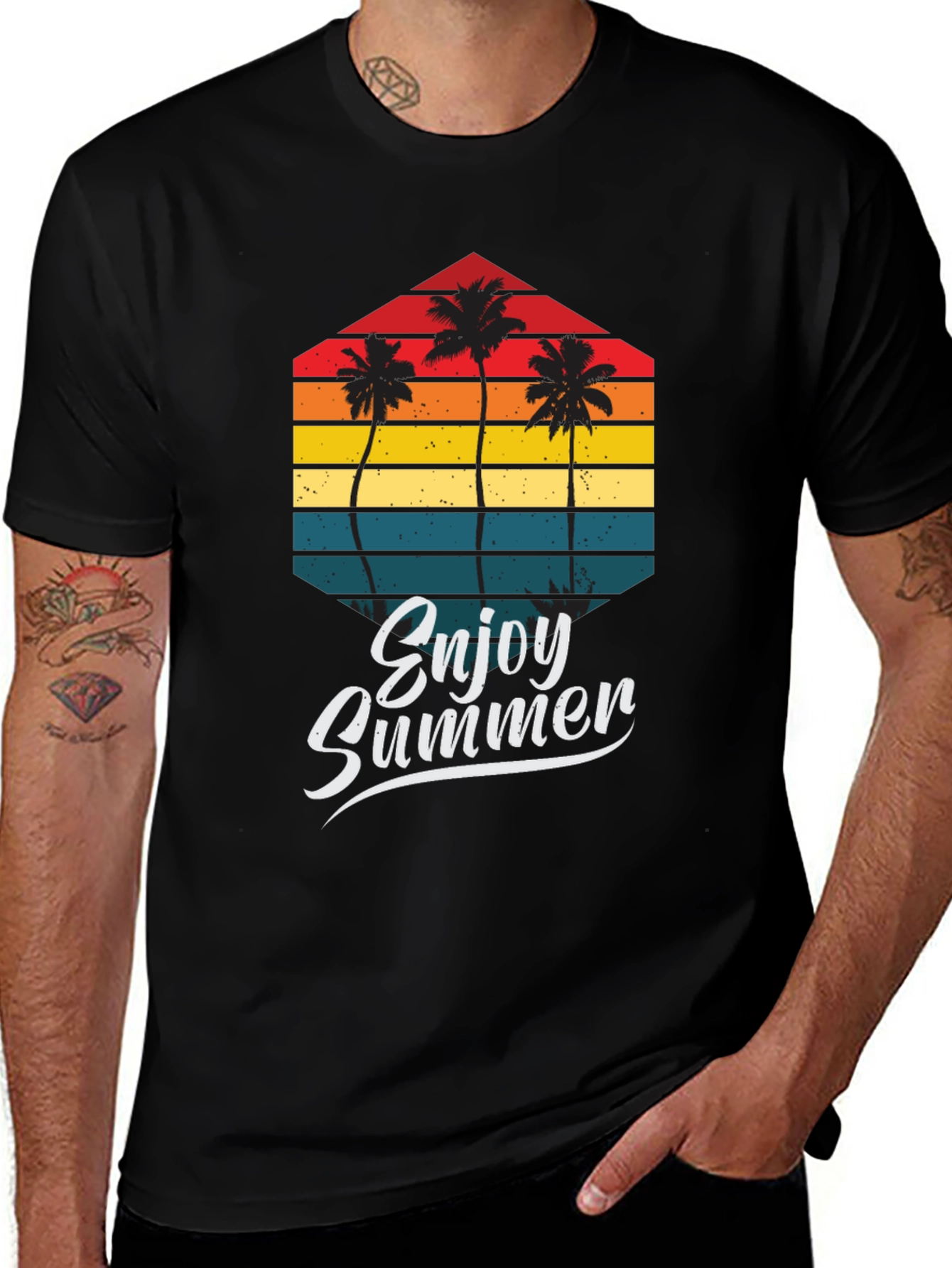 Variant 22 of Retro Palm Tree 'Enjoy Summer' Graphic T-Shirt