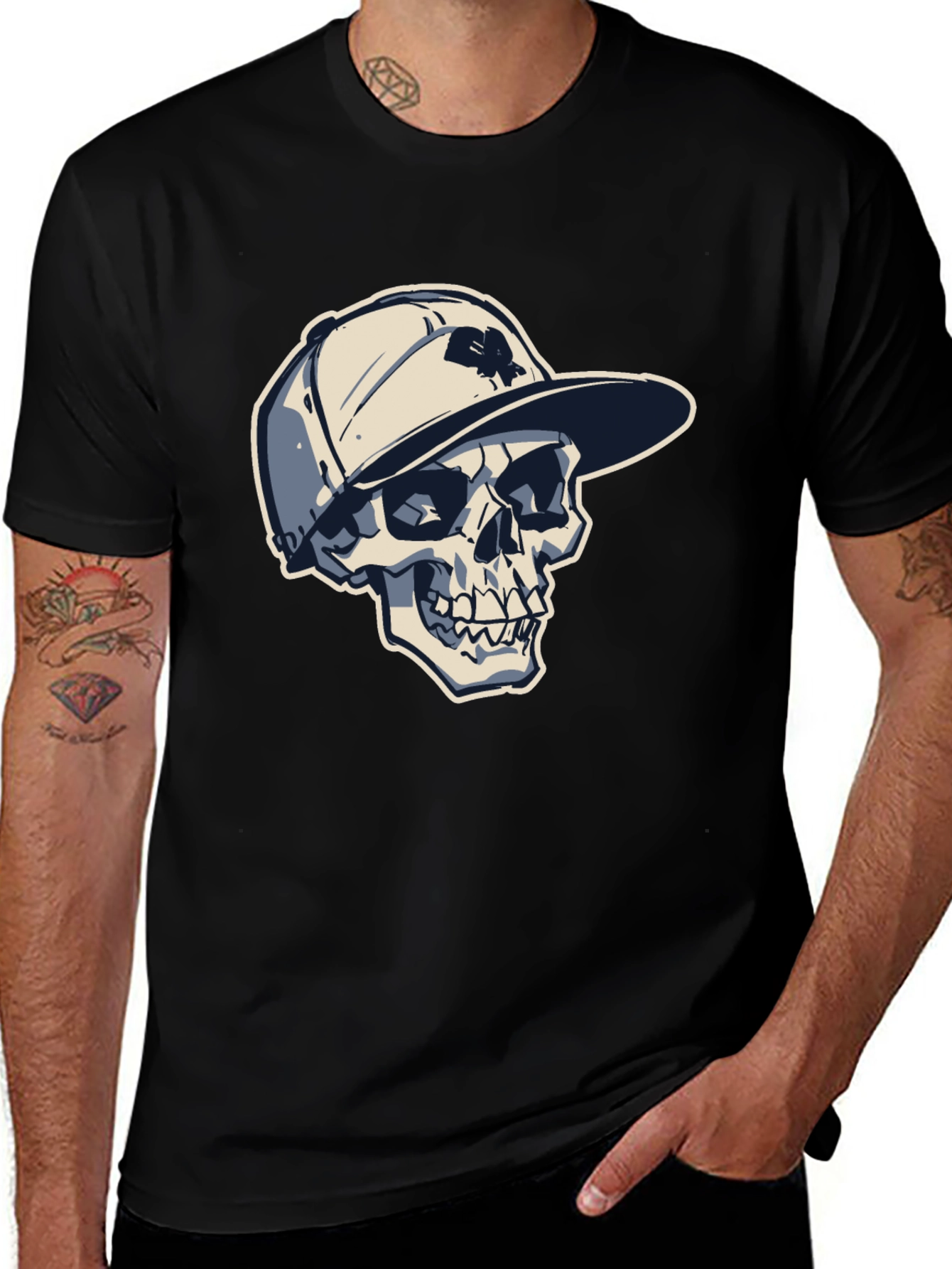 Variant 6 of Skull With Cap Graphic Tee - Edgy Streetwear