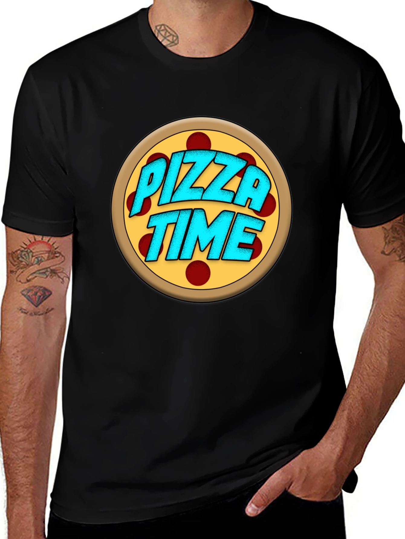 Variant 24 of Pizza Time Black T-Shirt - Funny Food Tee
