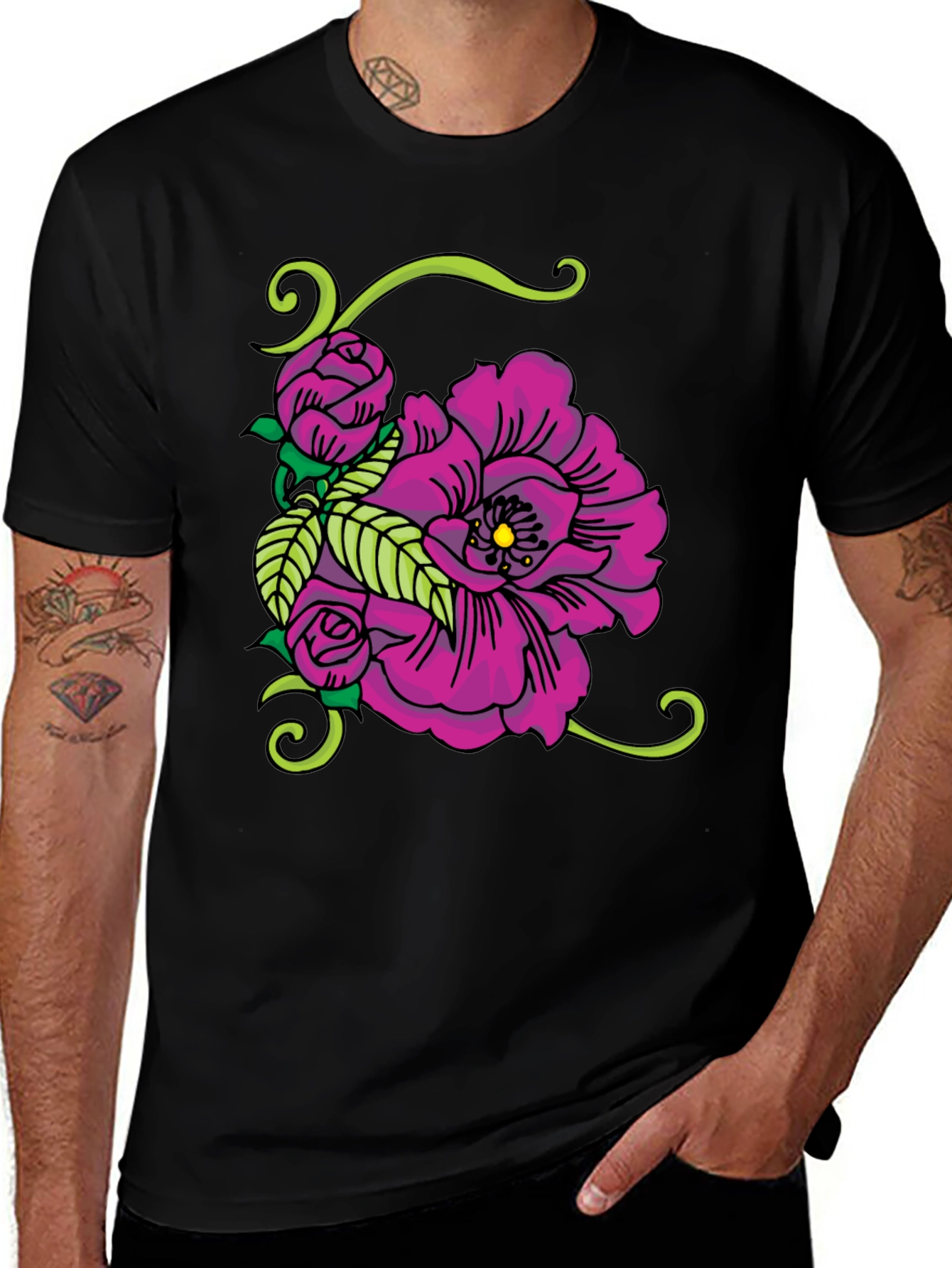 Variant 25 of Floral Tattoo Graphic Black T-Shirt