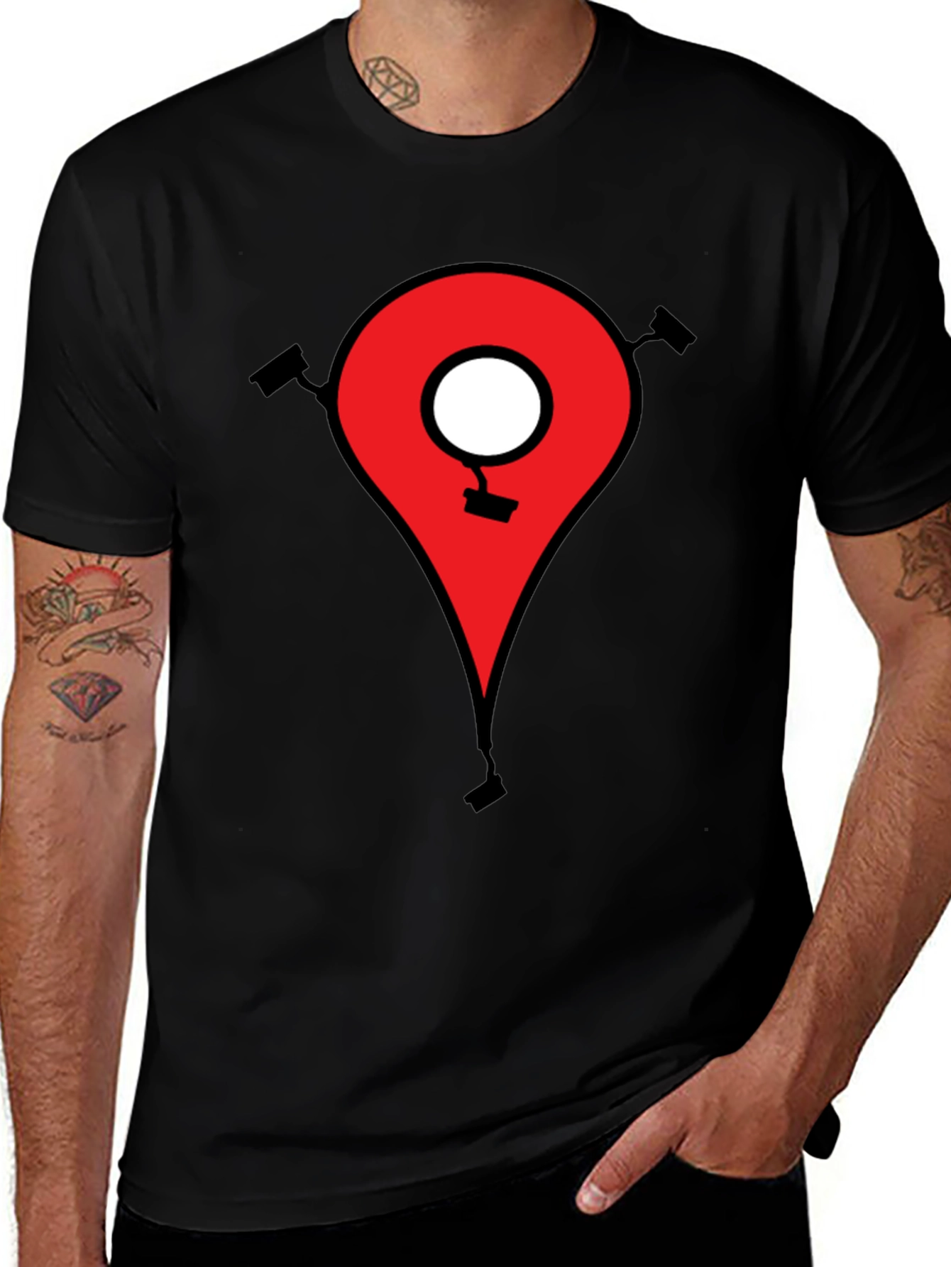 Variant 7 of Surveillance Map Pin Black T-Shirt