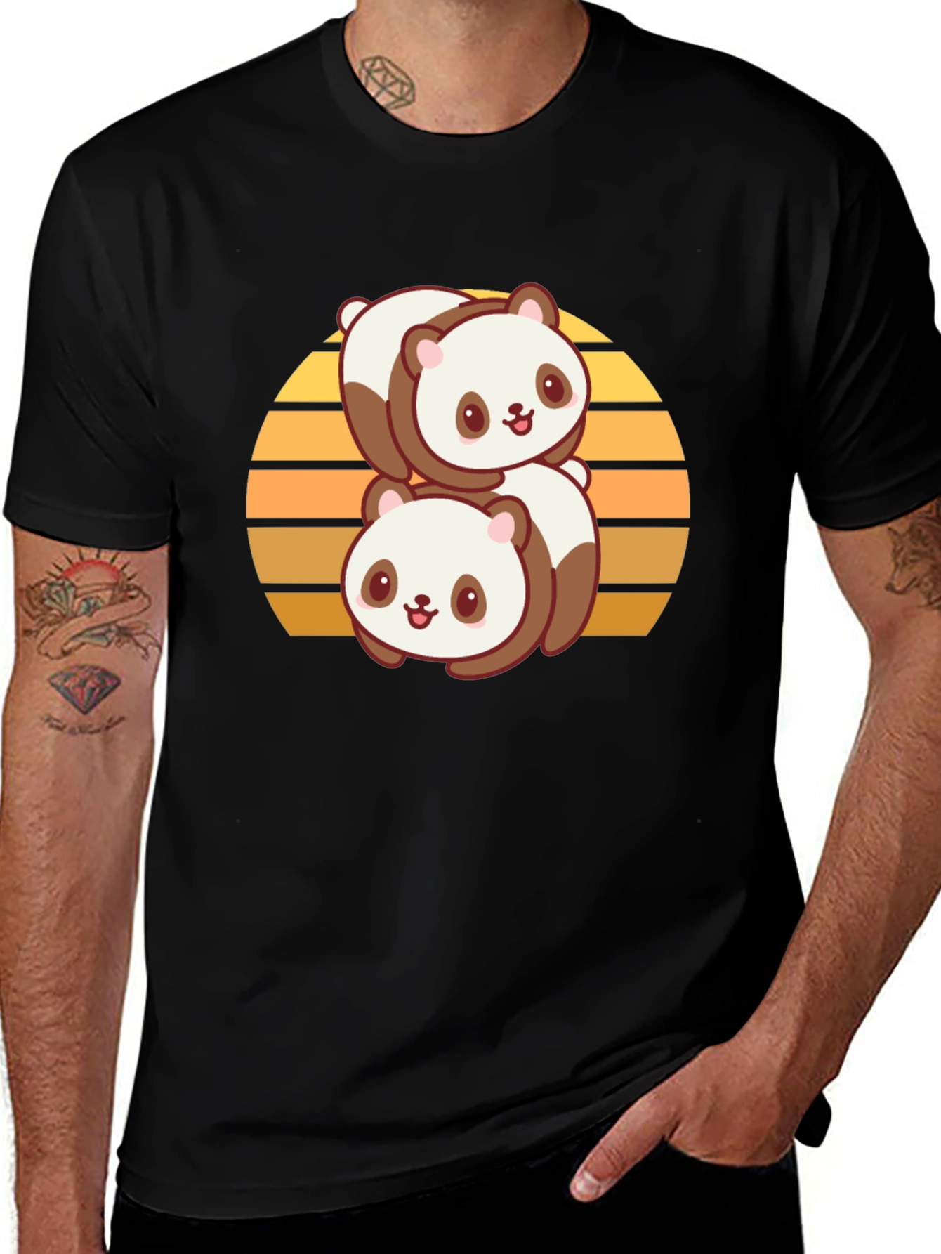 Variant 23 of Cute Panda Stack T-Shirt - Black Cotton Blend