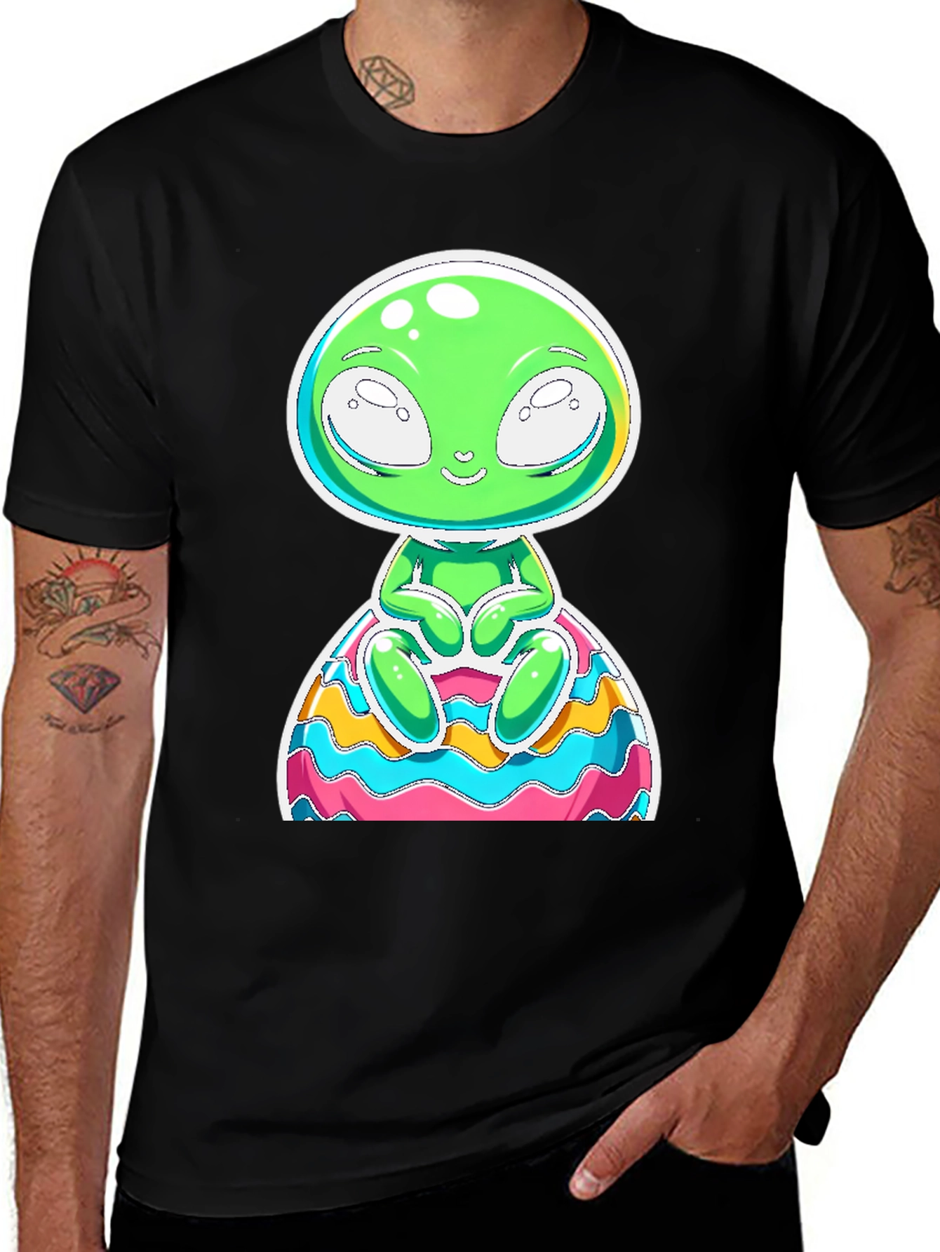 Variant 7 of Alien Graphic Print T-Shirt - Black Cotton Blend