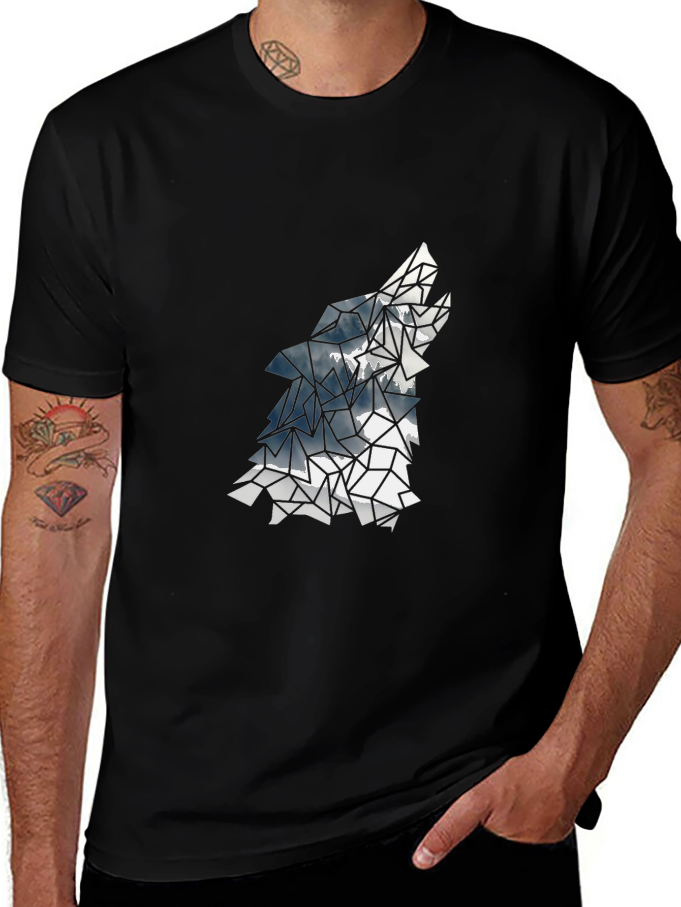 Variant 5 of Geometric Wolf Graphic Tee - Black
