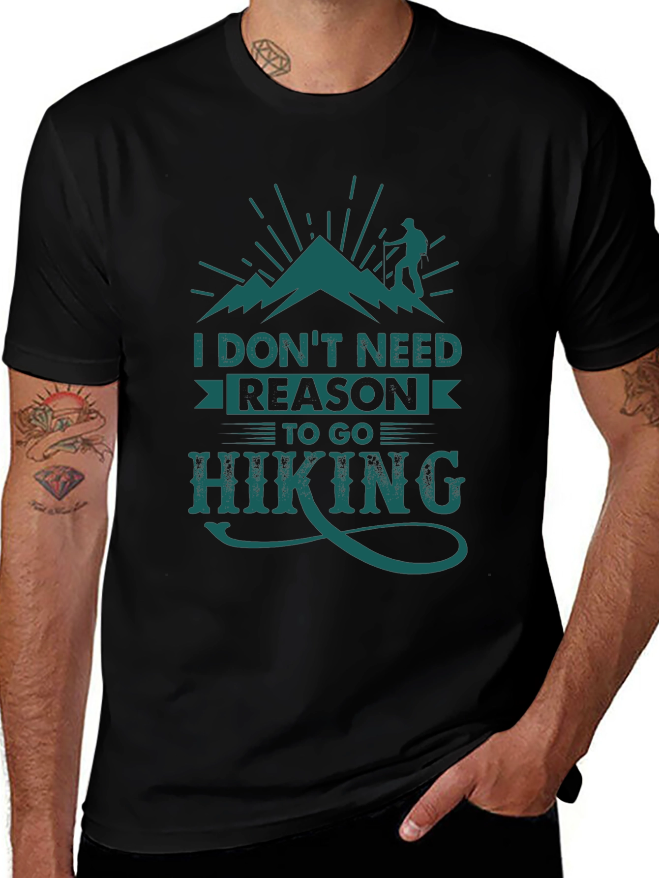 Black Hiking Graphic Tee: I Don't Need Reason To Go Hiking main image