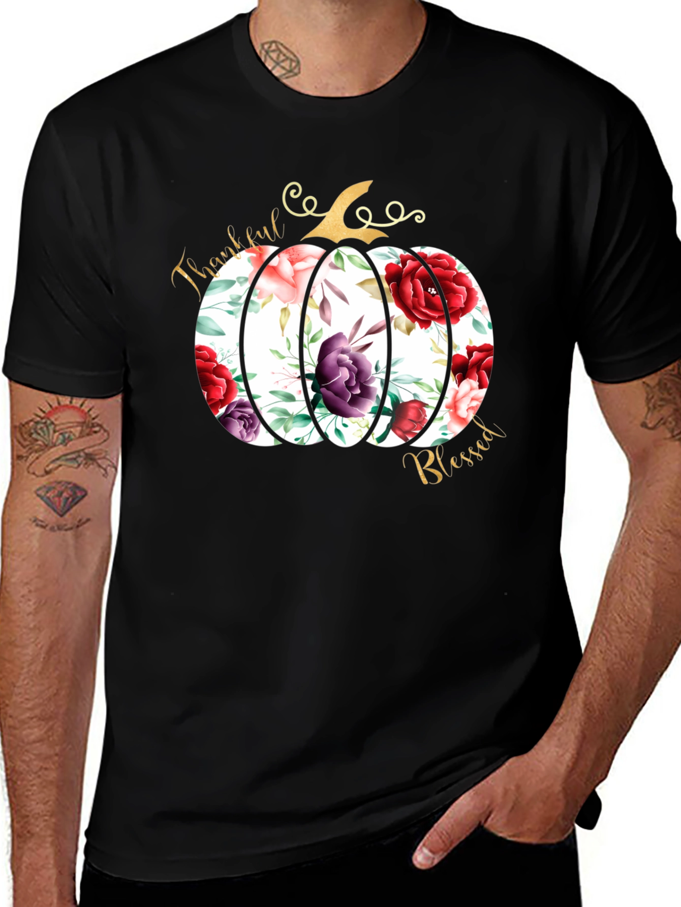 Variant 12 of Floral Pumpkin Thankful & Blessed T-Shirt