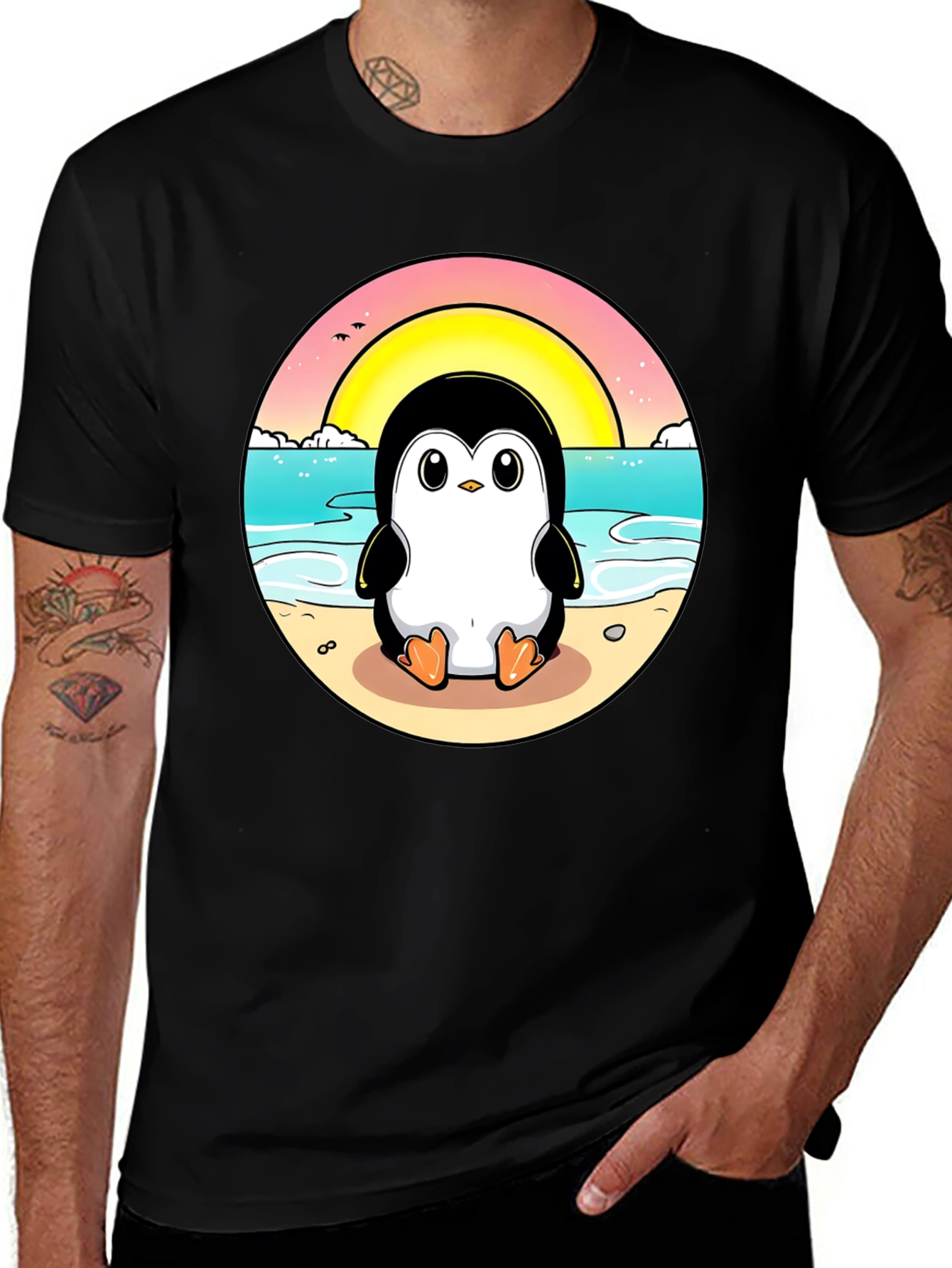 Variant 20 of Penguin Beach T-Shirt: Cute Cartoon Design