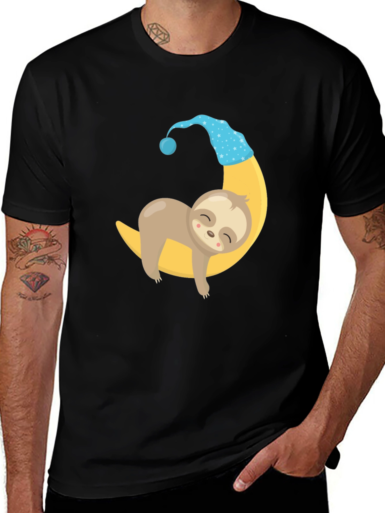 Variant 24 of Sleepy Sloth Moon Graphic Tee - Comfortable & Stylish