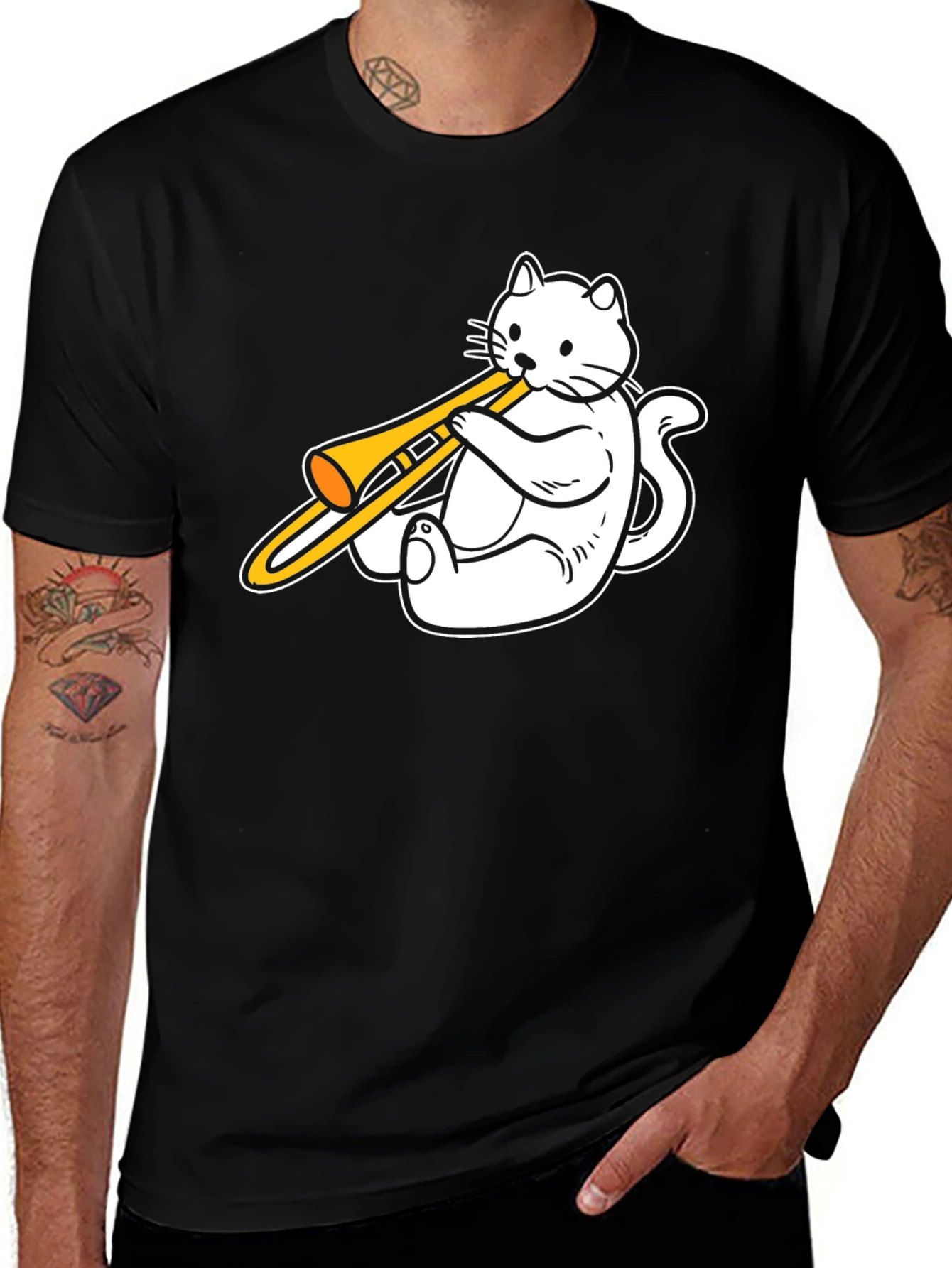 Variant 17 of Cat Trombone Player Graphic Tee - Unique Music Lover Shirt