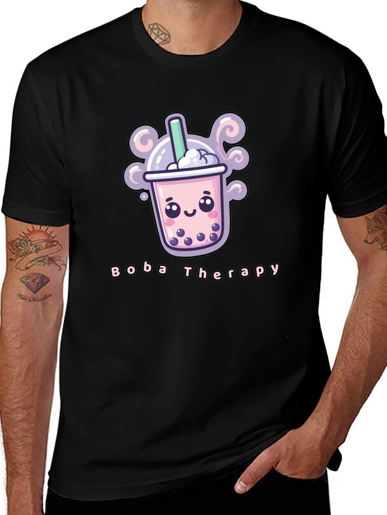 Variant 4 of Boba Therapy Black T-Shirt - Kawaii Design