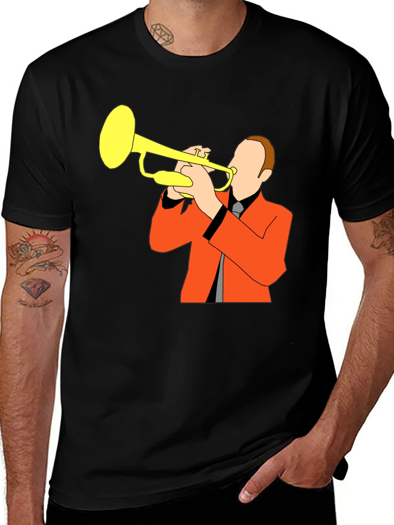 Variant 19 of Trumpet Player Graphic Tee - Black Cotton T-Shirt