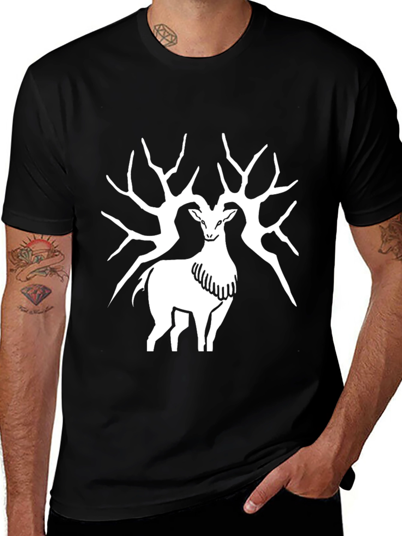 Variant 14 of Deer Antler Graphic T-Shirt - Black