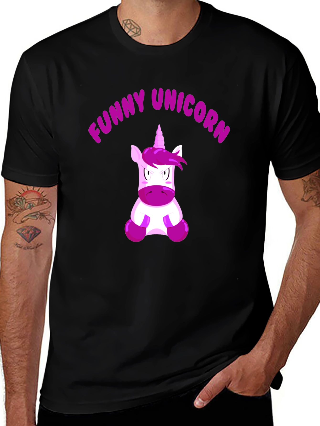 Variant 16 of Funny Unicorn Graphic T-Shirt - Black Cotton Tee