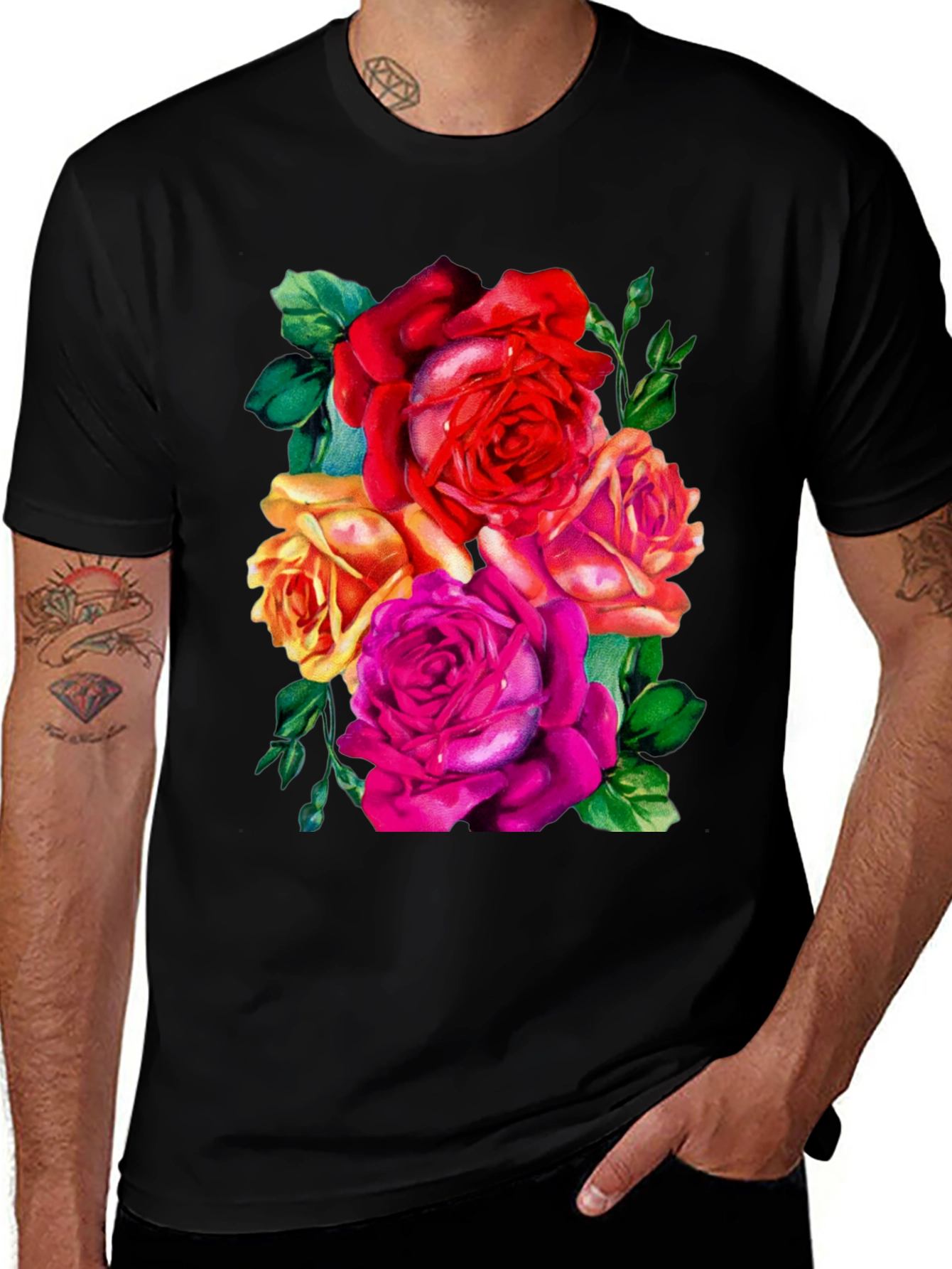 Variant 21 of Floral Roses Graphic Black T-Shirt