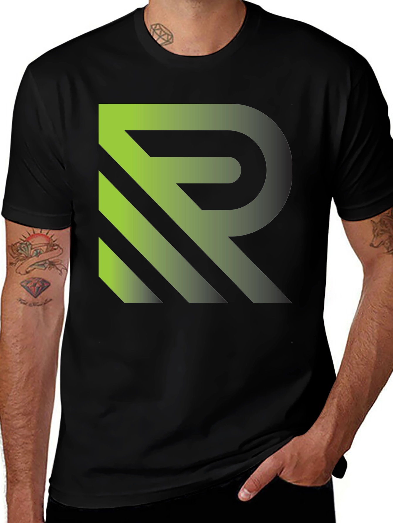 Variant 11 of Modern "R" Graphic Black T-Shirt