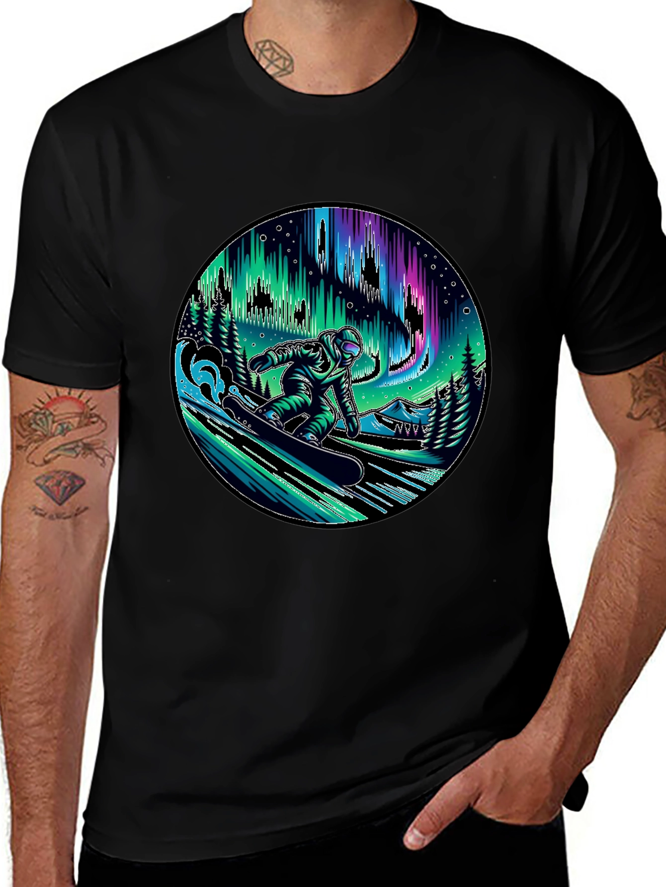 Variant 5 of Snowboarder Aurora Graphic Tee - Black