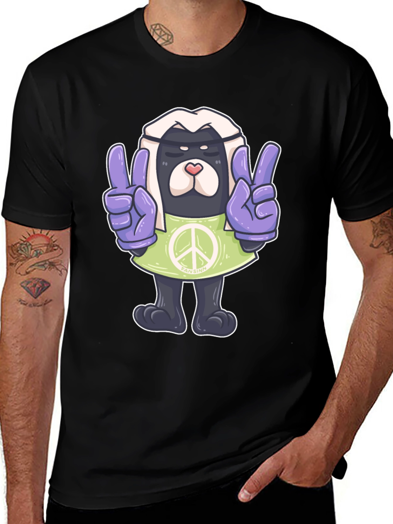 Variant 22 of Peace Bear Graphic Tee - Black T-Shirt