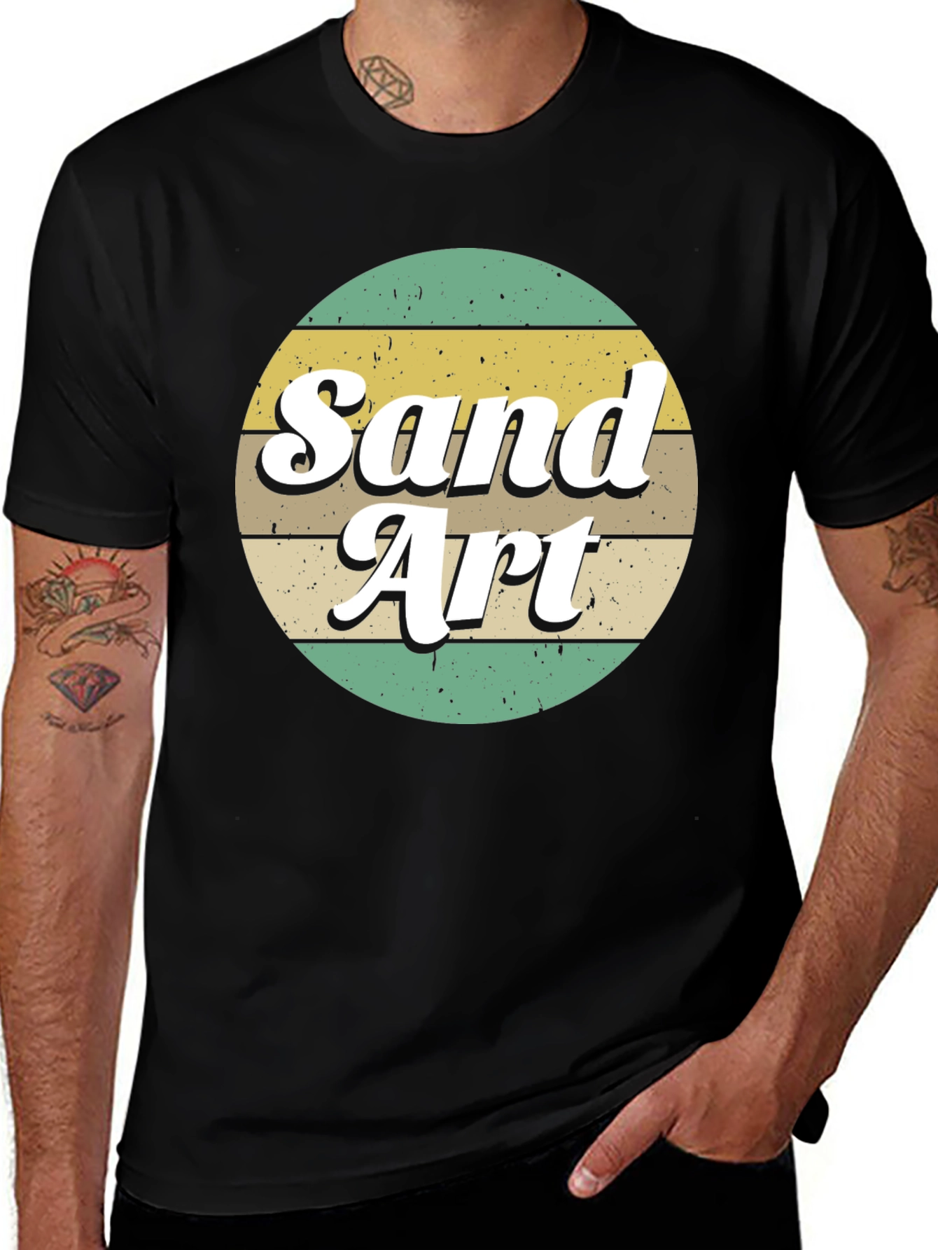 Variant 29 of Retro Sand Art Graphic T-Shirt - Black