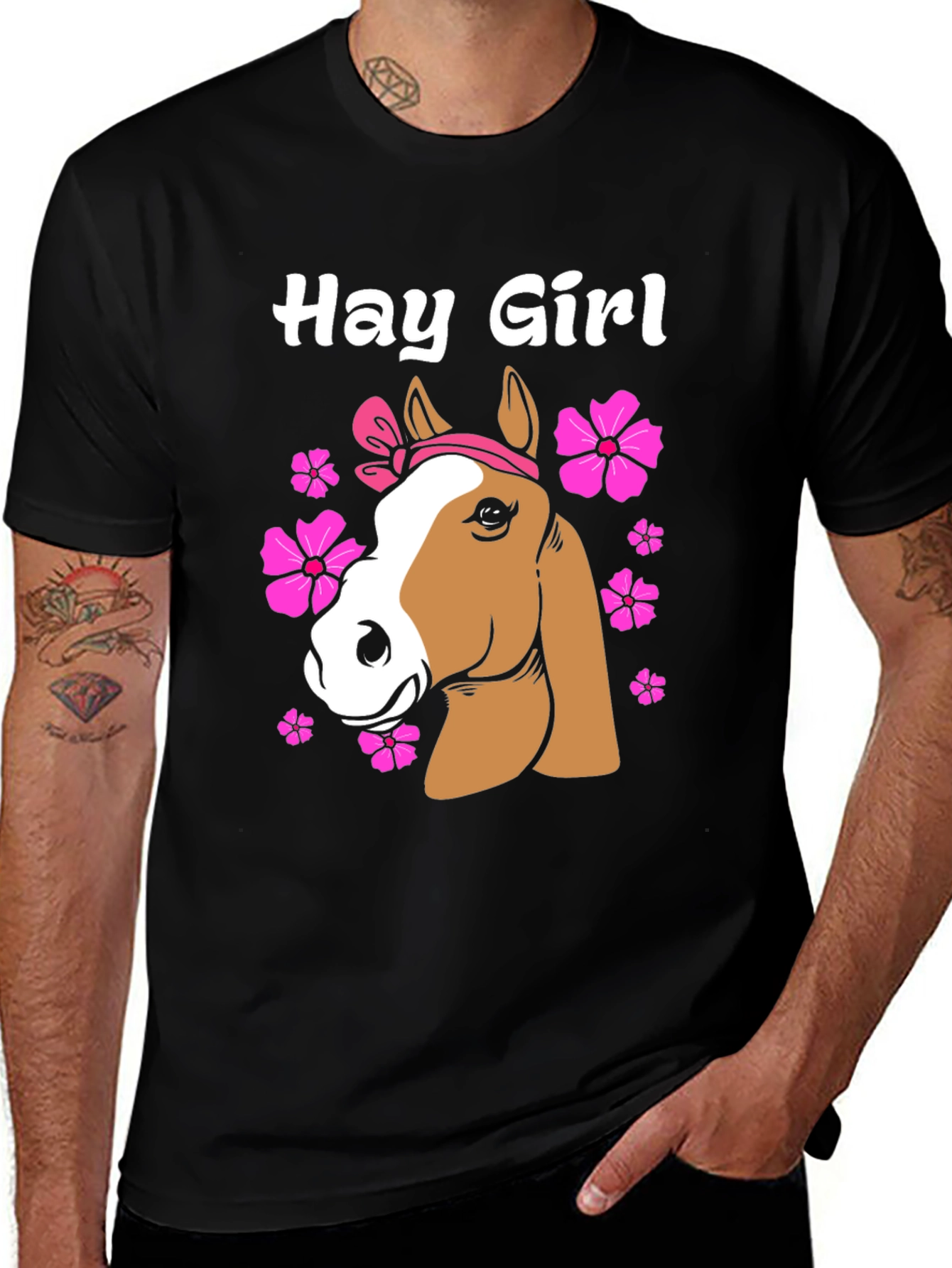 Variant 16 of Hay Girl Horse Graphic T-Shirt - Black