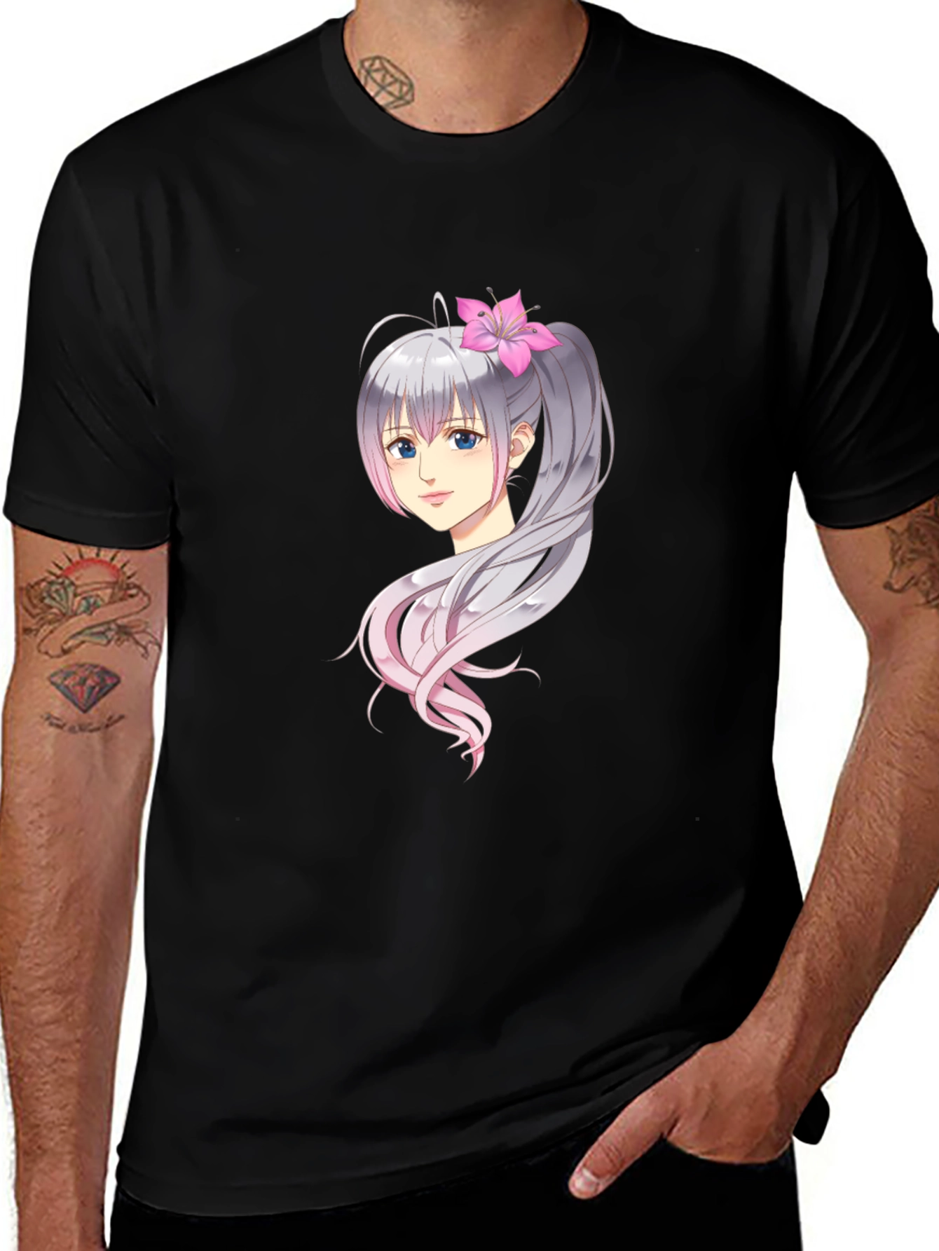 Variant 22 of Anime Girl Graphic Print Black Tee