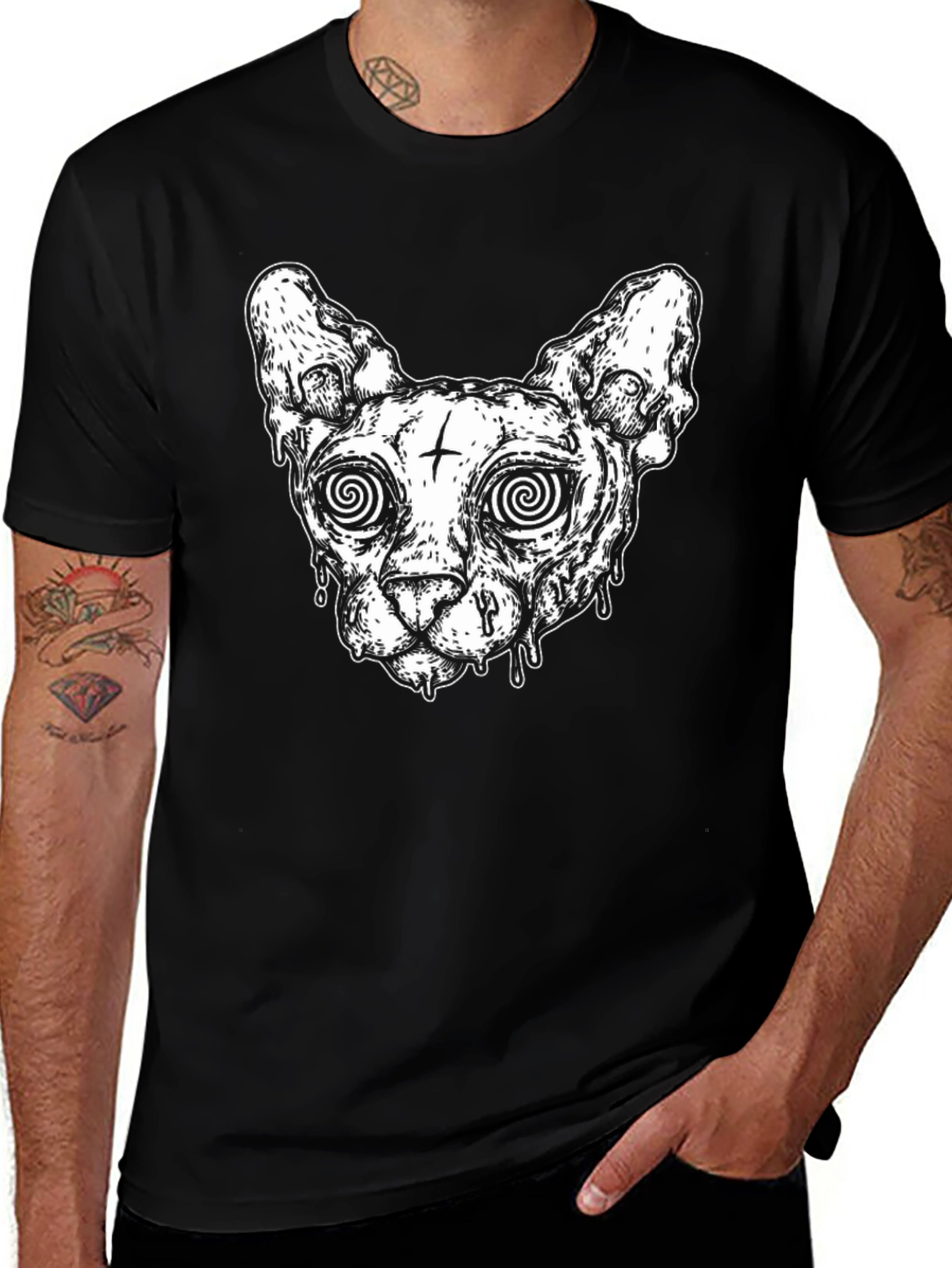 Variant 12 of Hypnotic Cat Graphic Tee - Black Unisex T-Shirt