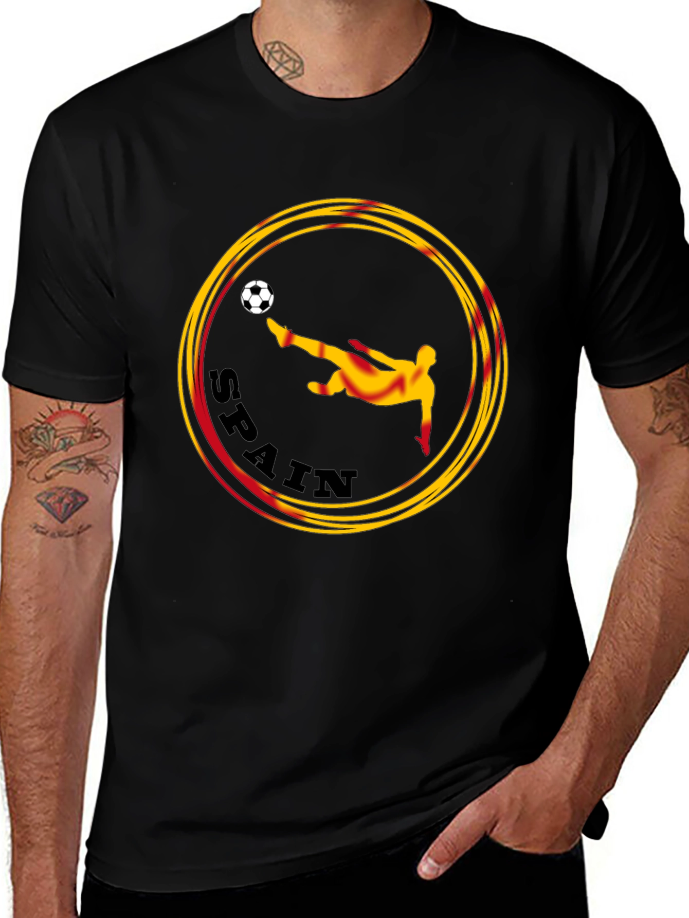 Variant 29 of Spain Soccer Graphic Tee - Black Cotton T-Shirt
