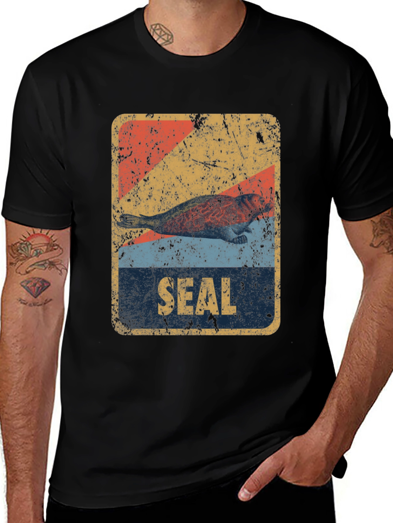 Variant 26 of Retro Seal Graphic T-Shirt - Distressed Design