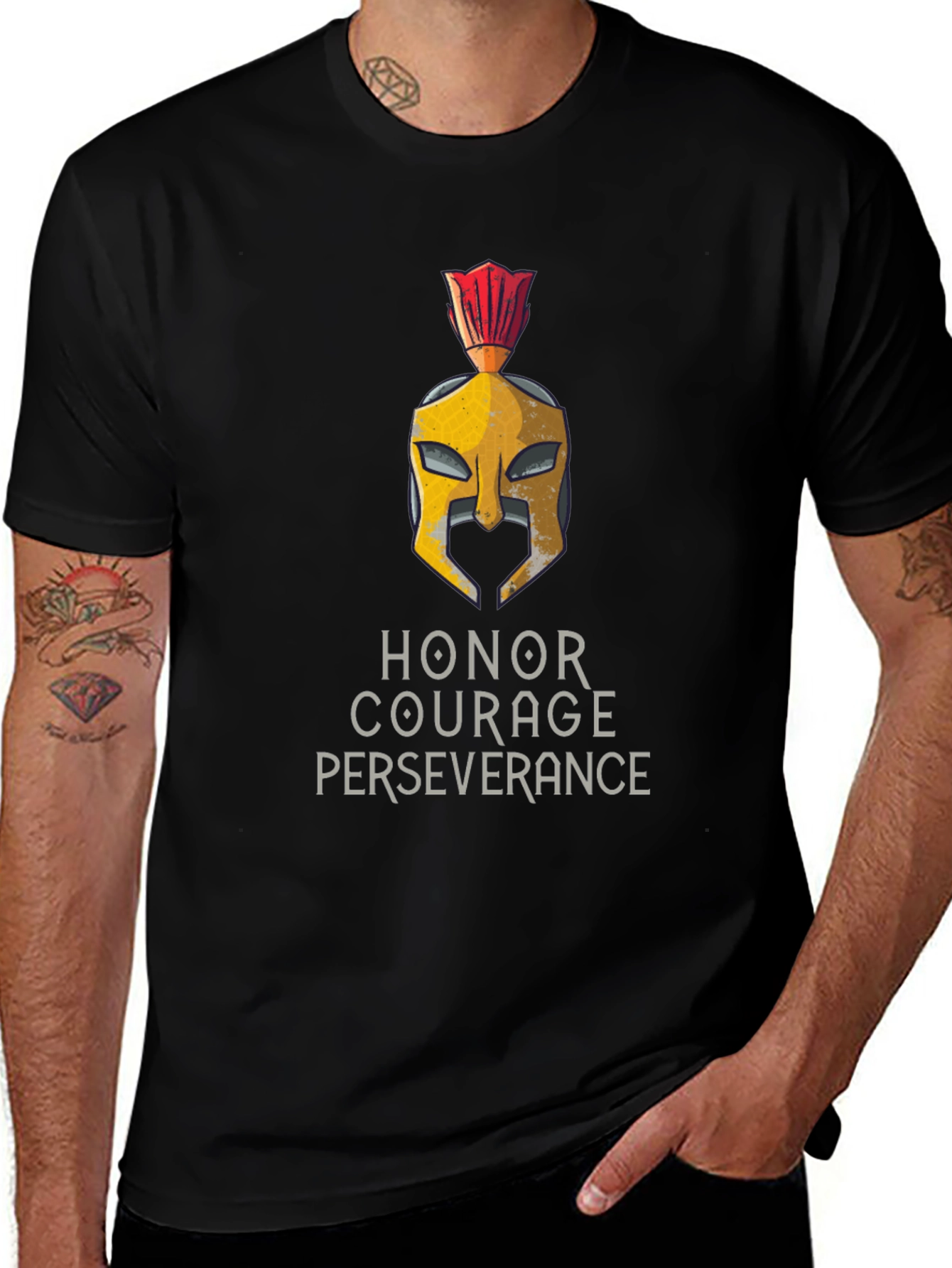 Variant 21 of Honor Courage Perseverance Spartan Helmet T-Shirt