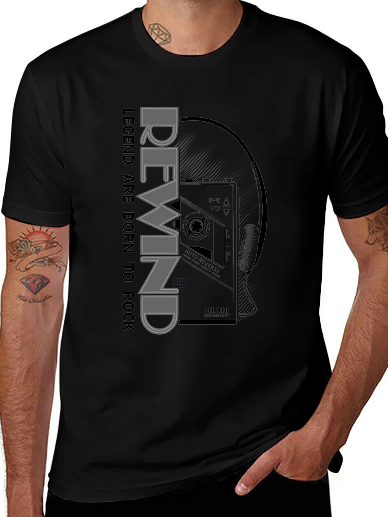 Rewind Legend Tee - Retro Cassette Player Graphic T-Shirt