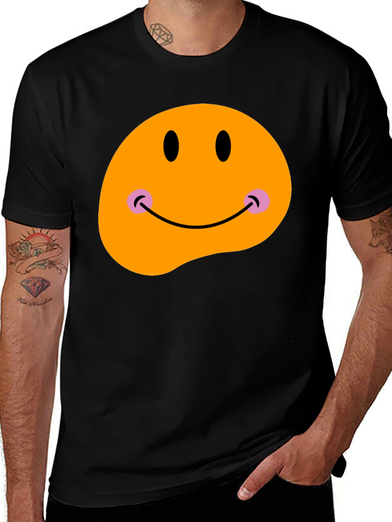 Variant 16 of Happy Face Graphic Tee - Black Casual T-Shirt