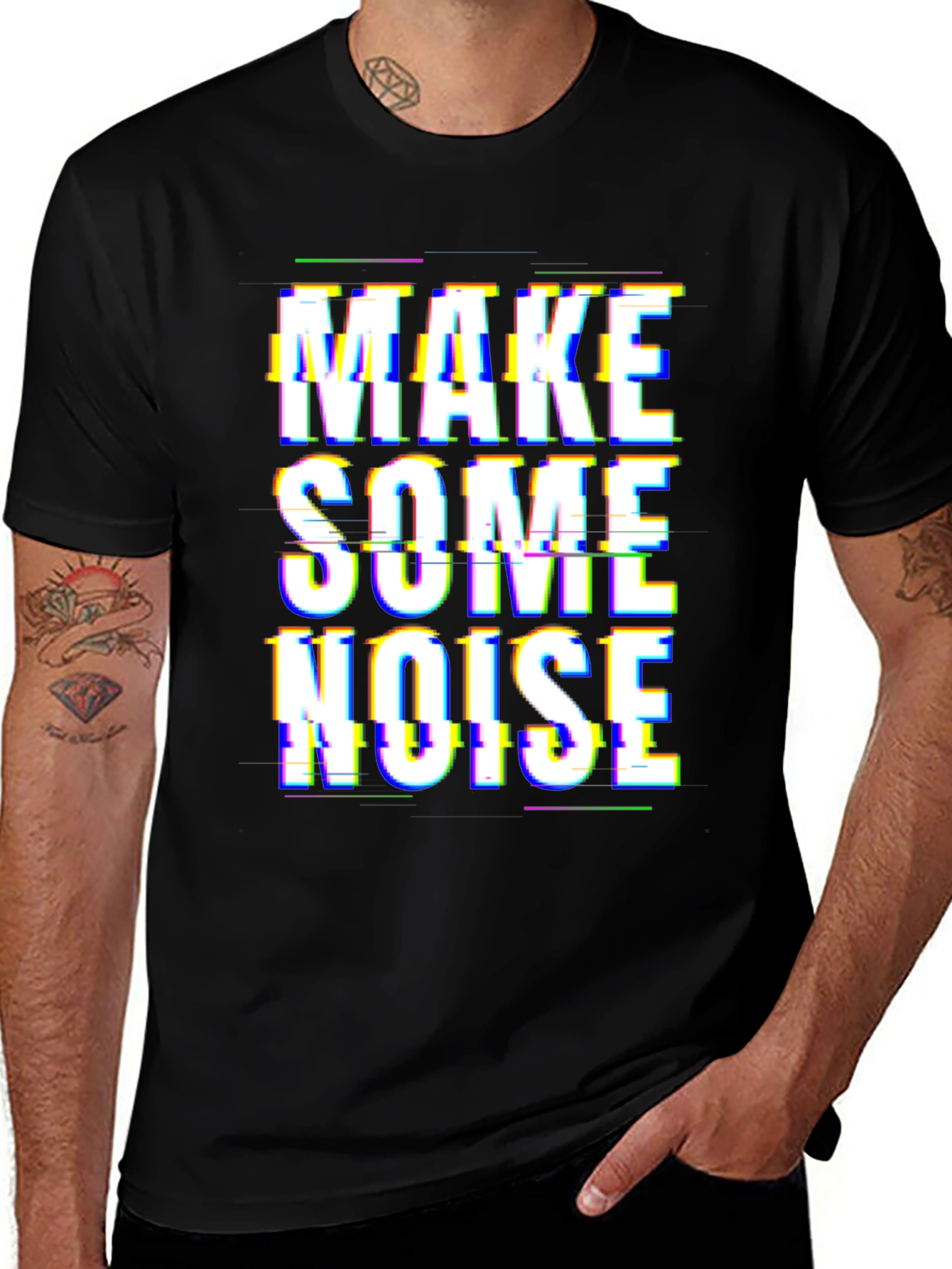 Variant 9 of Make Some Noise Glitch T-Shirt - Black Graphic Tee
