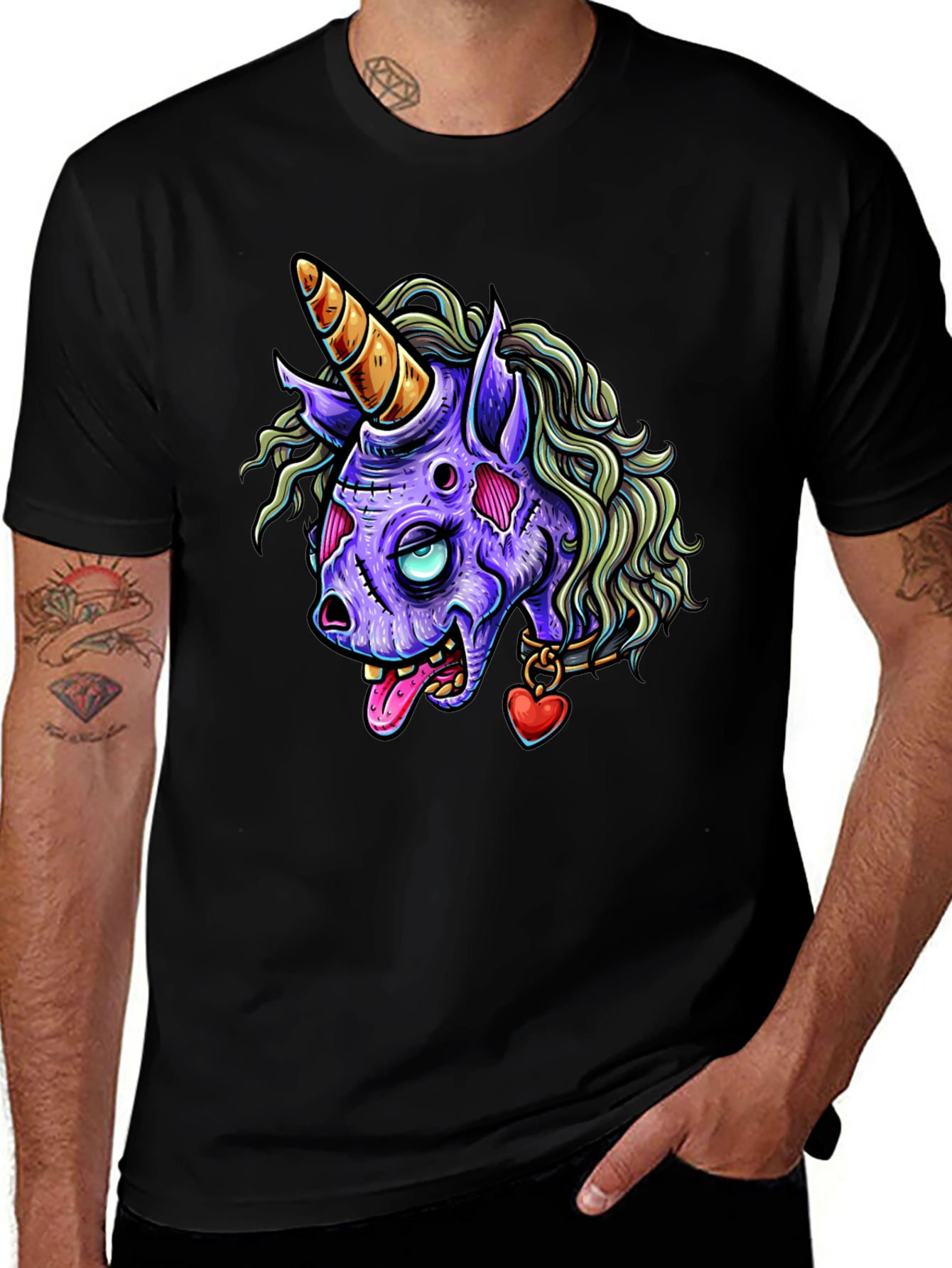 Variant 16 of Zombie Unicorn Graphic Tee - Men's Black T-Shirt