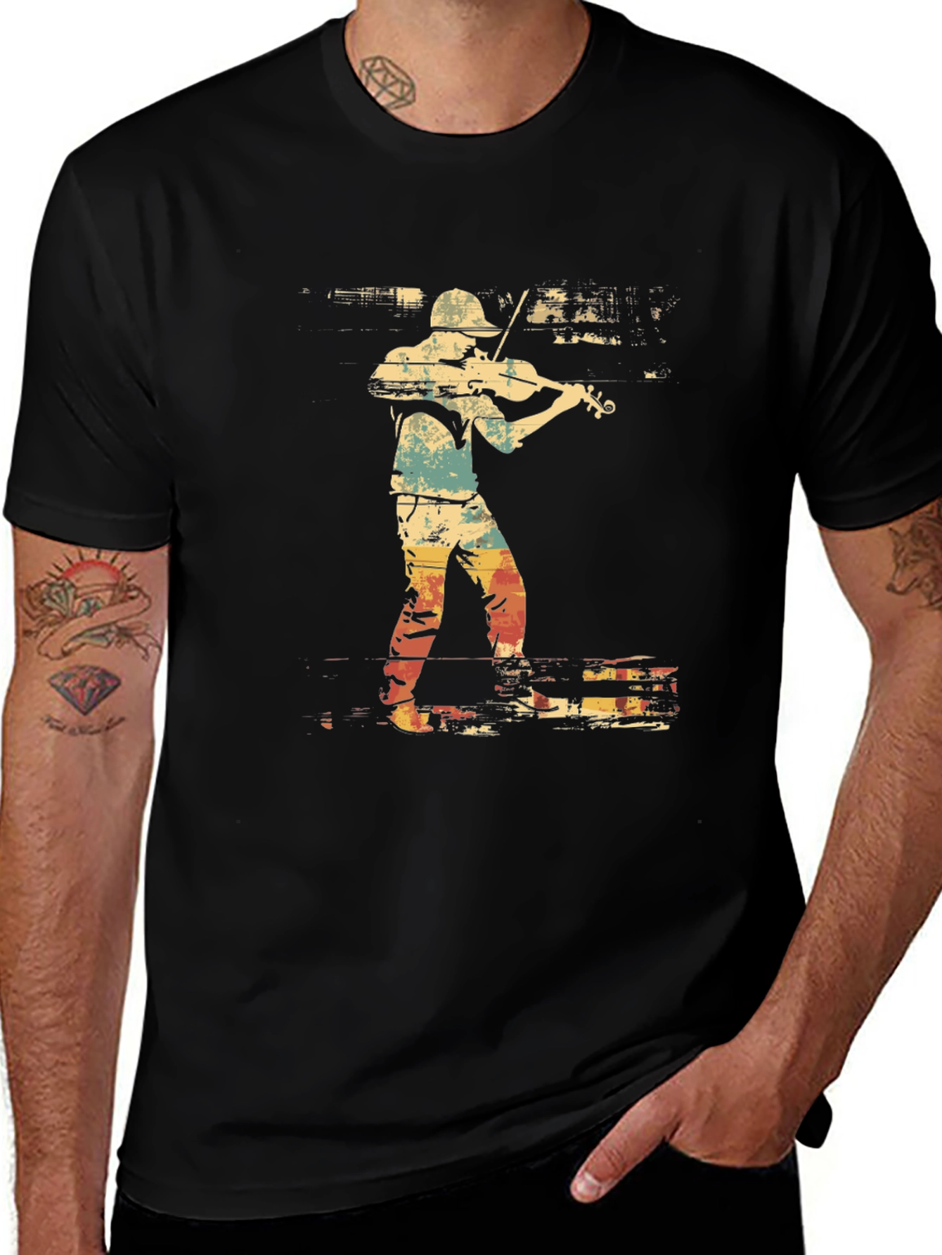 Black Violinist Graphic Tee - Retro Style Music Shirt main image