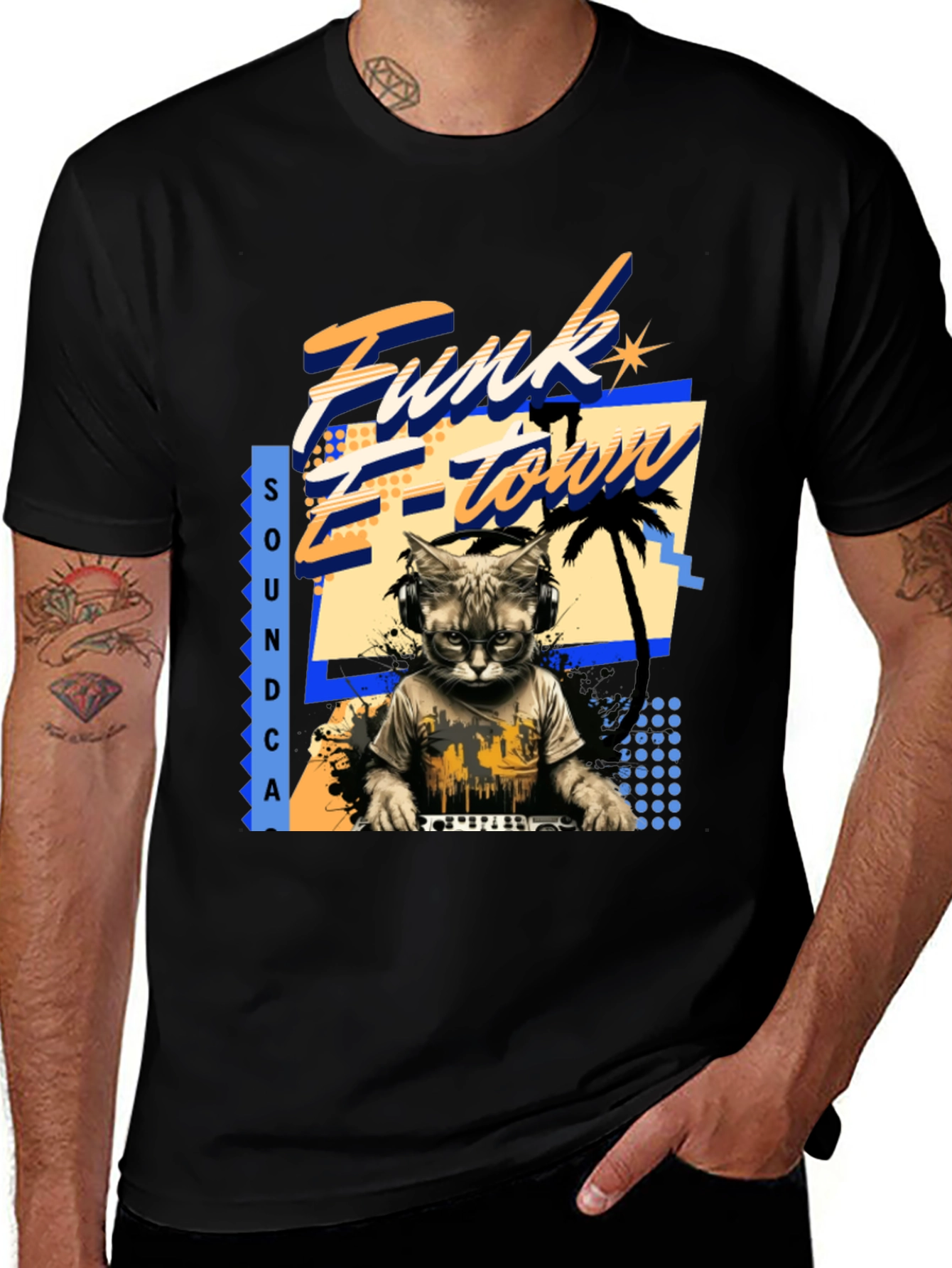 Variant 2 of Funky Cat DJ Black T-Shirt