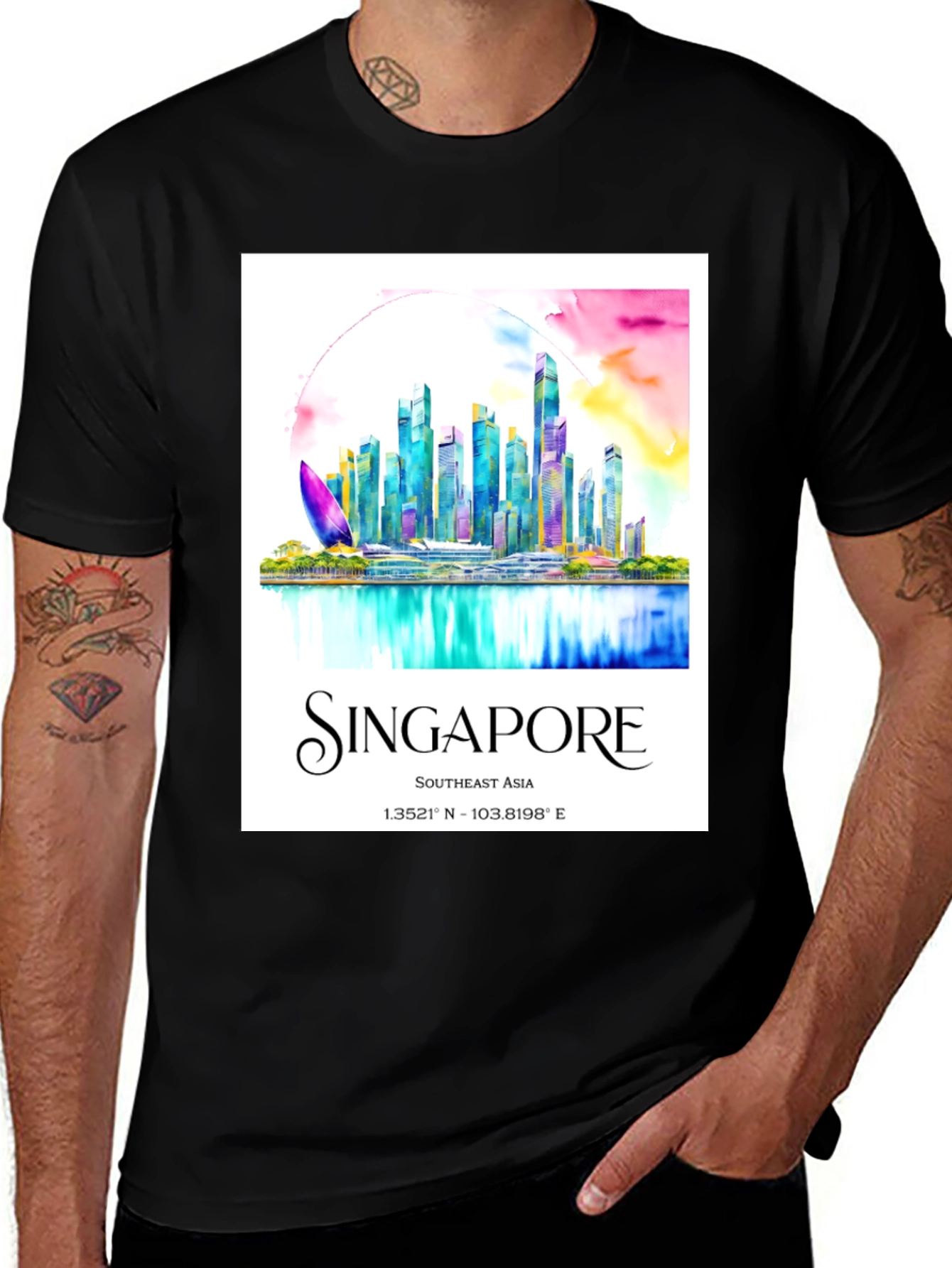 Singapore Skyline Watercolor T-Shirt