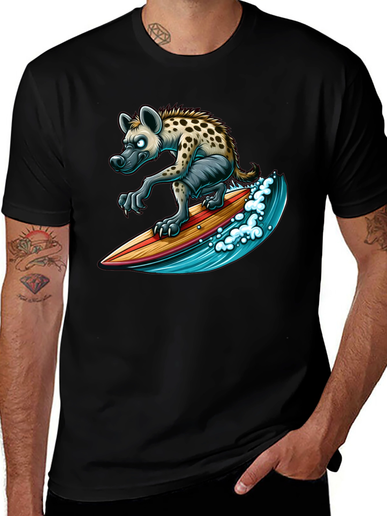 Variant 28 of Hyena Surfing T-Shirt - Cool Animal Tee