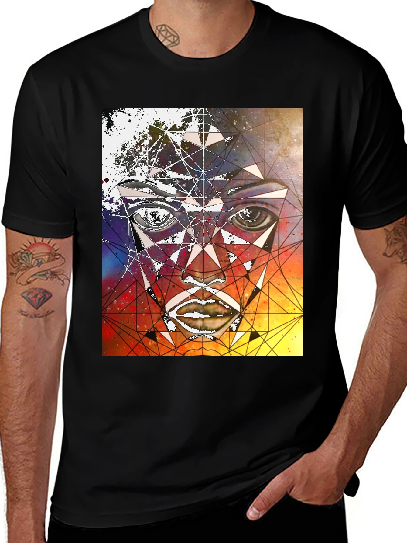 Variant 9 of Geometric Face Graphic Black T-Shirt