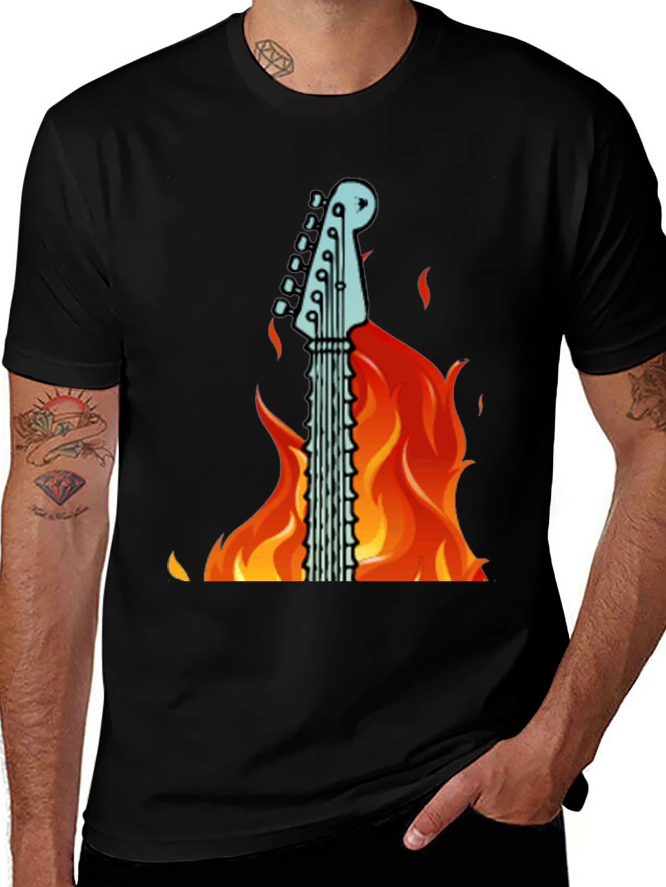 Variant 13 of Flaming Guitar Graphic T-Shirt - Rock On!