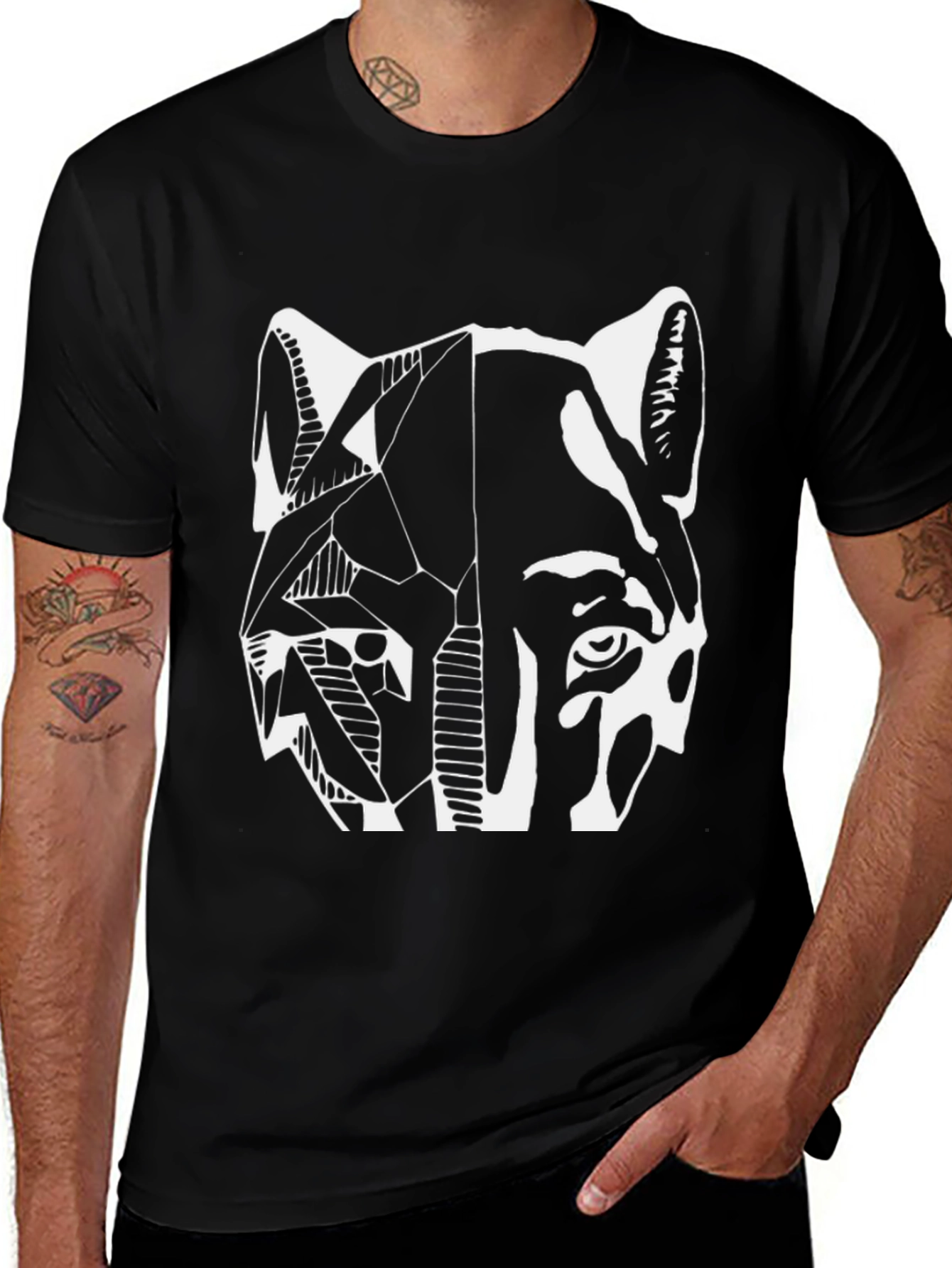 Variant 4 of Abstract Wolf Graphic Print Black T-Shirt
