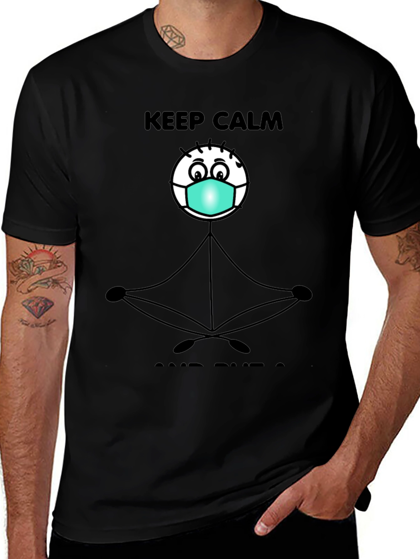 Variant 16 of Keep Calm T-Shirt - Yoga Mask Stick Figure Black Tee