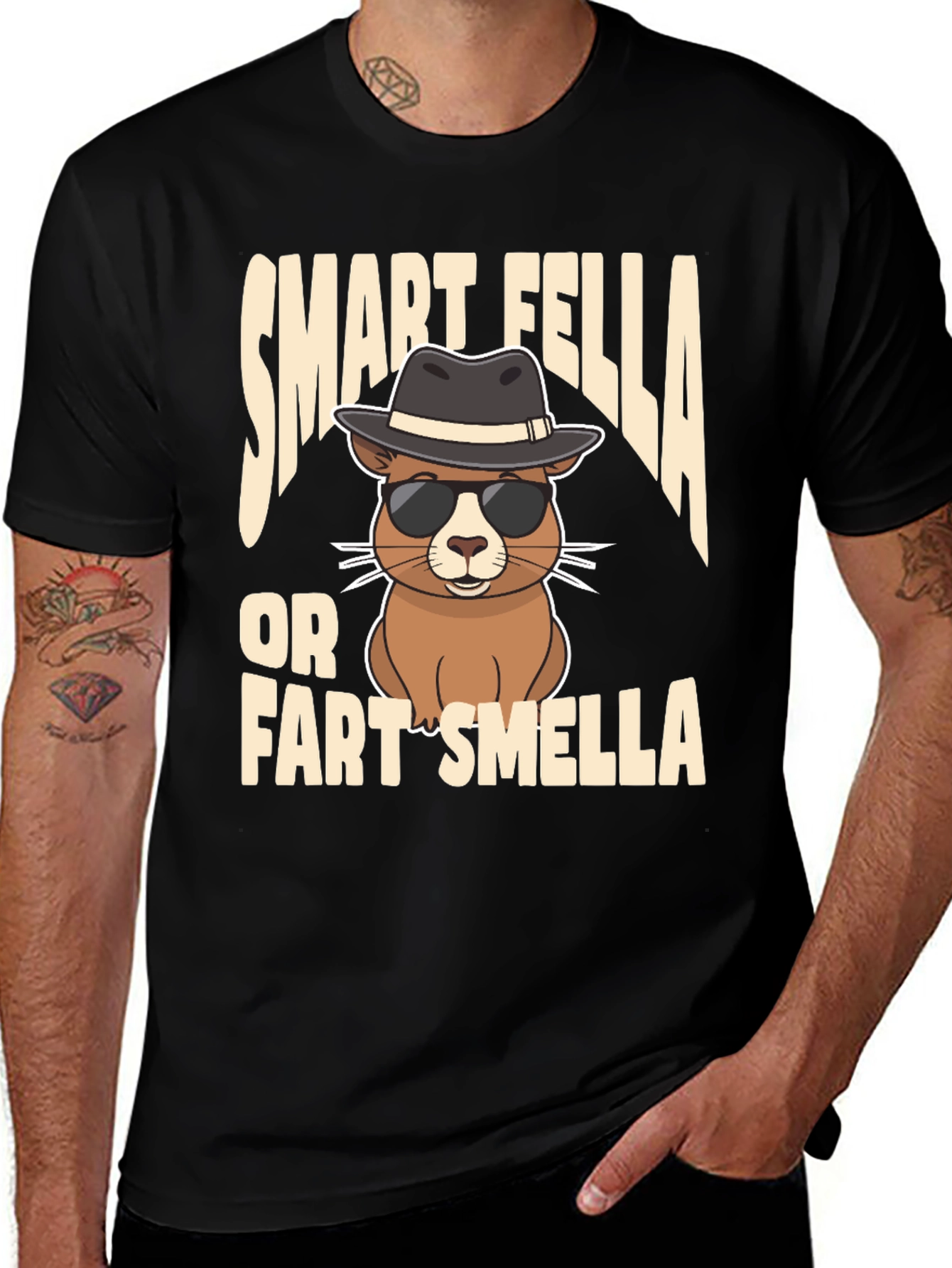 Black Smart Fella or Fart Smella T-Shirt main image