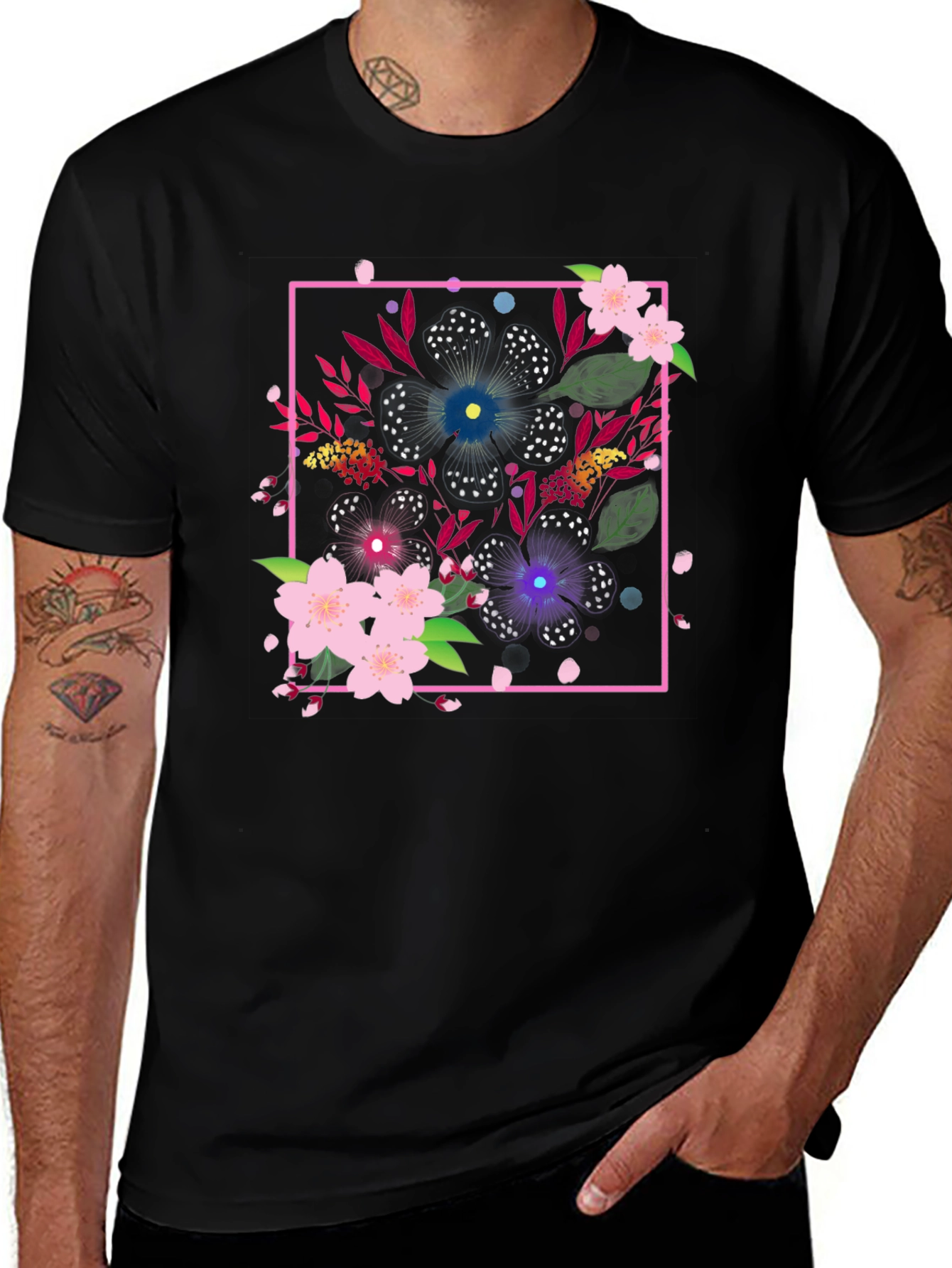 Variant 30 of Floral Art Black Tee - Stylish Graphic Print