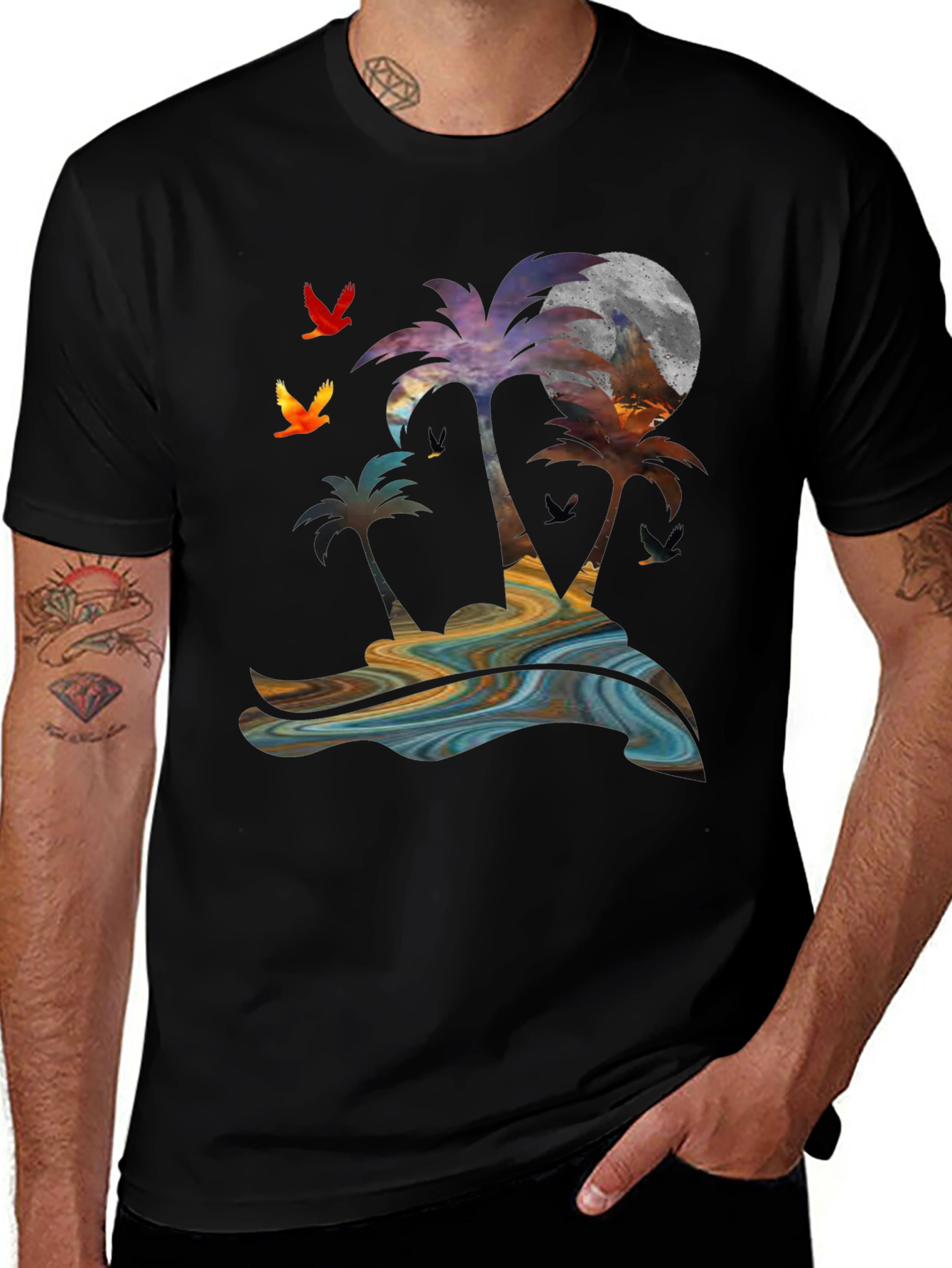 Variant 2 of Tropical Sunset Palm Tree Graphic T-Shirt