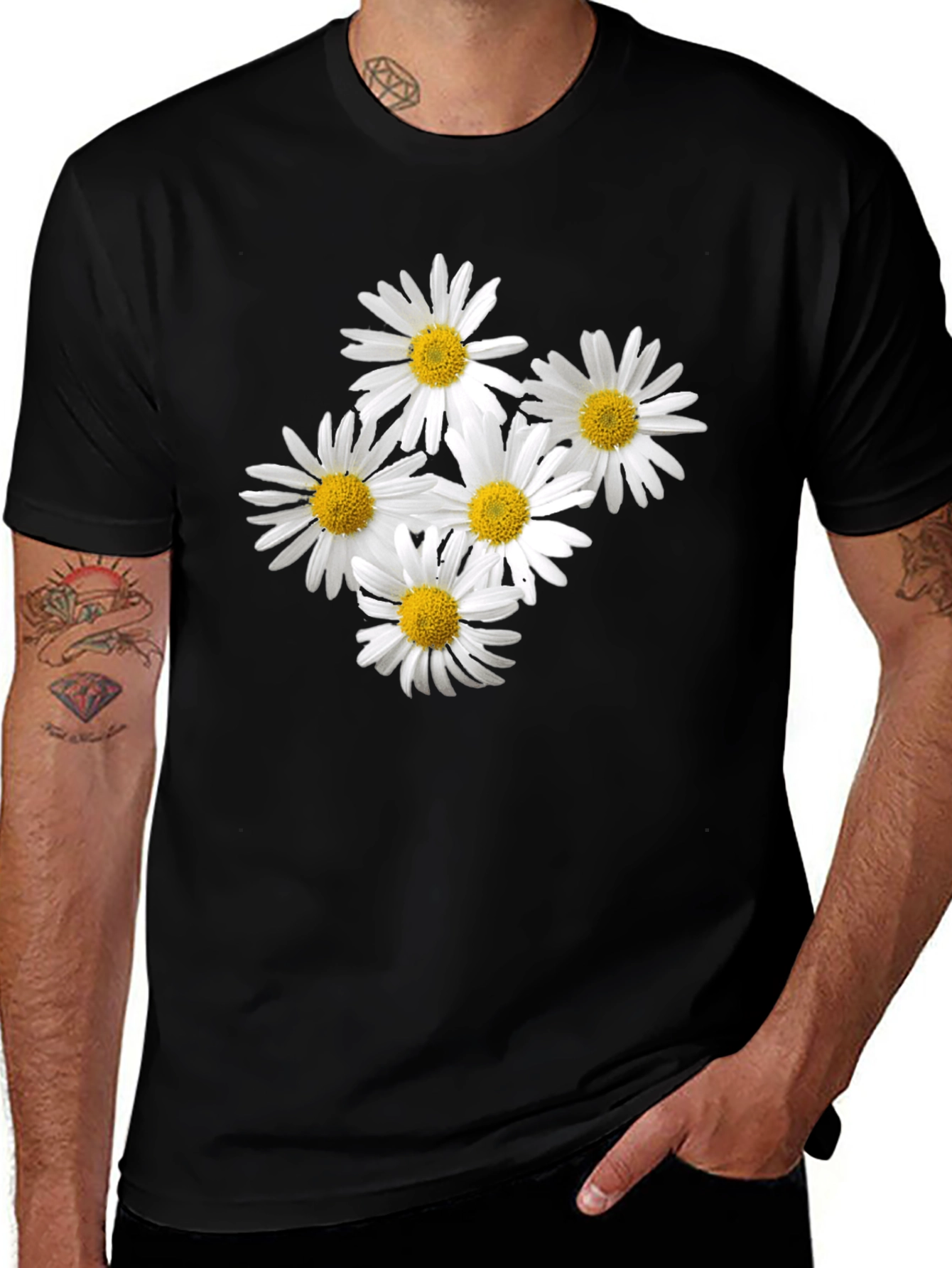 Variant 25 of Daisy T-Shirt - Black Cotton Floral Tee