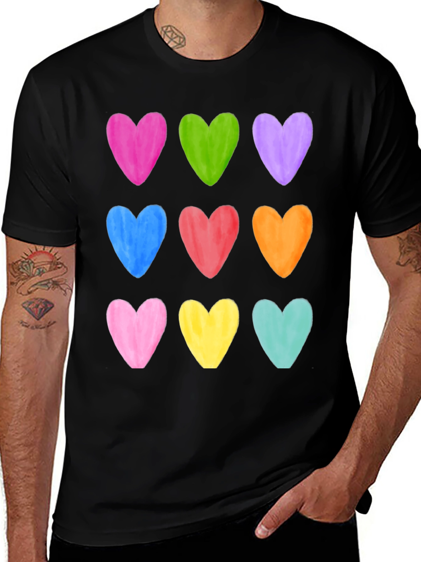 Variant 5 of Colorful Hearts Graphic Tee - Casual Cotton T-Shirt