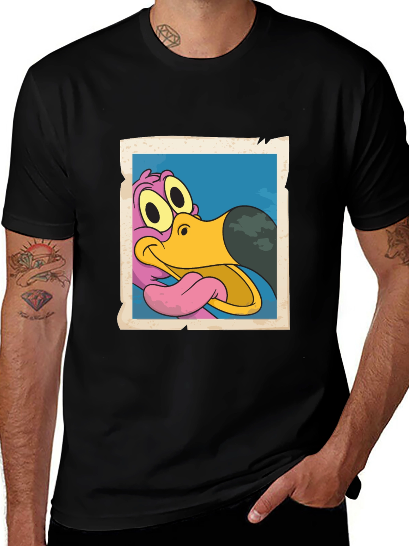 Variant 18 of Cartoon Dodo Bird Graphic Black T-Shirt